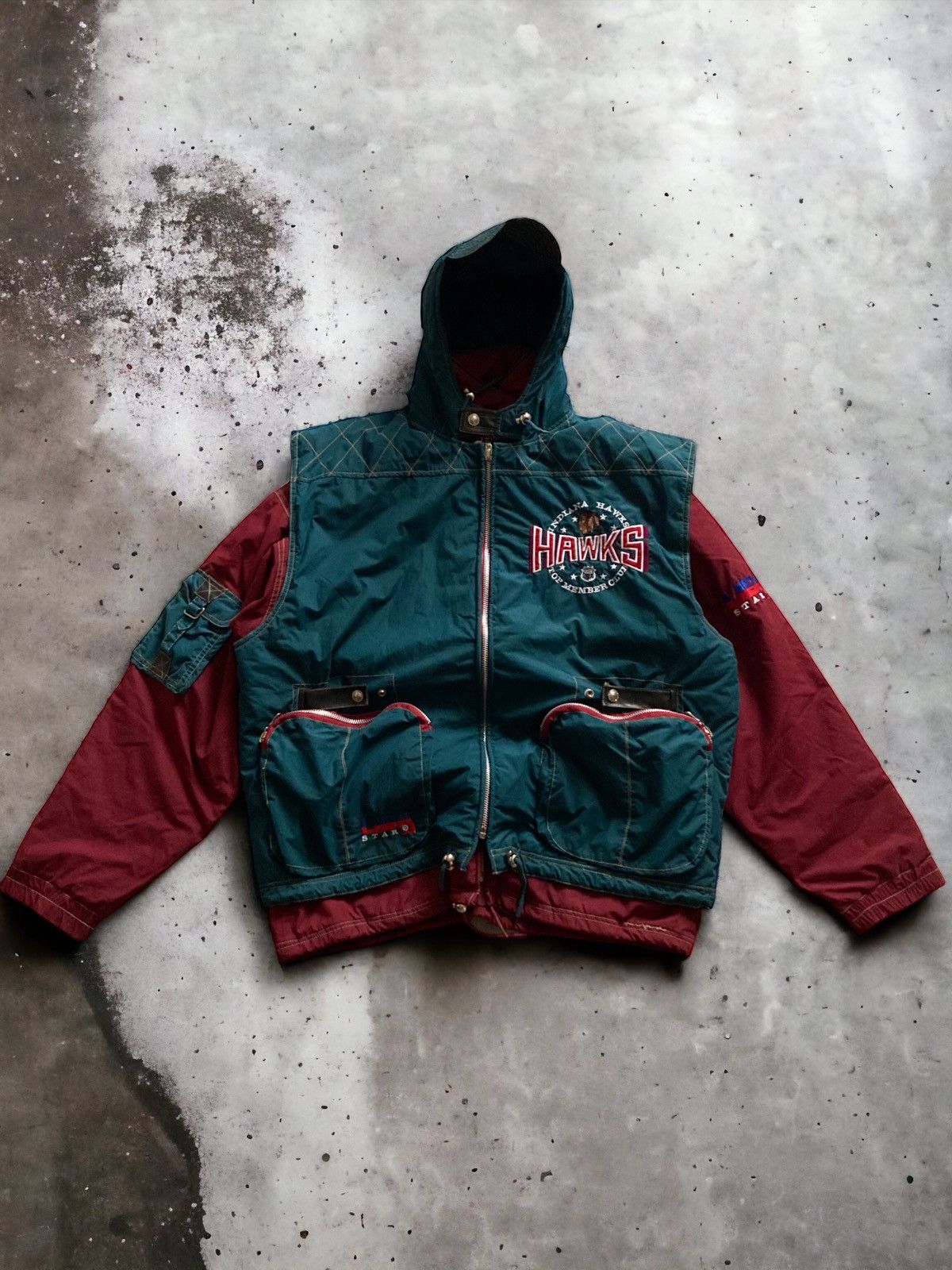 image of Vintage Retro 90’S Indiana Hawks Mlb Nhl 2In1 Jacket Vest XL in Green, Men's