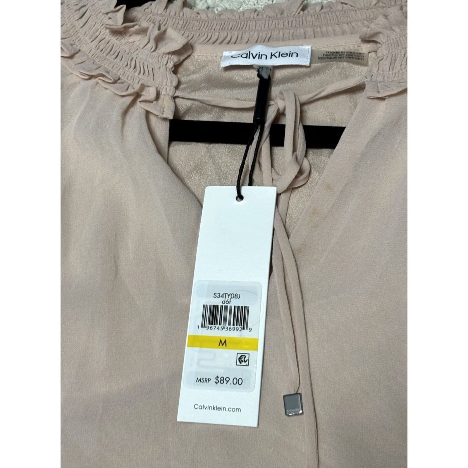 Calvin Klein Calvin Klein Blouse Shirt Women Beige Ruffle Neck Tie Long Sleeve Sheer Size M Size M / US 6-8 / IT 42-44 - 7 Thumbnail