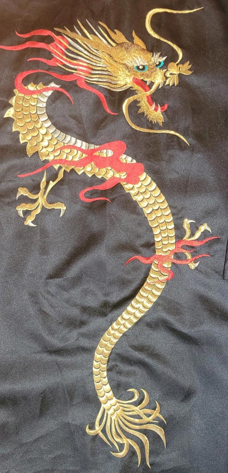 The Unbranded Brand unisex black satin robe with gold dragon embroidery Size ONE SIZE - 5 Thumbnail