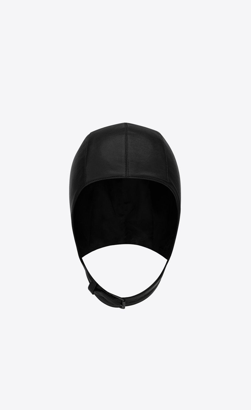 Saint Laurent Paris oc11z1225 Size: M / Aviator Hat / Cap in Leather in Black Size ONE SIZE - 1 Thumbnail