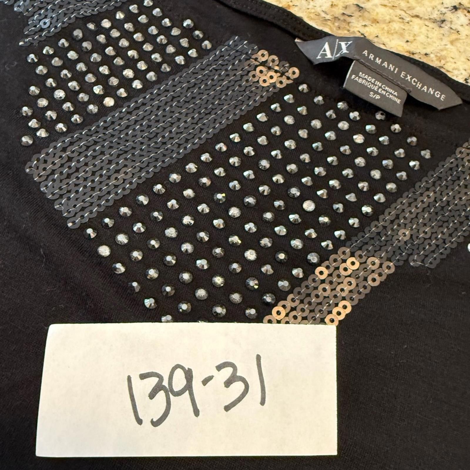Armani Exchange Armani Exchange black top silver sequin bead embellished SM Size S / US 4 / IT 40 - 10 Thumbnail