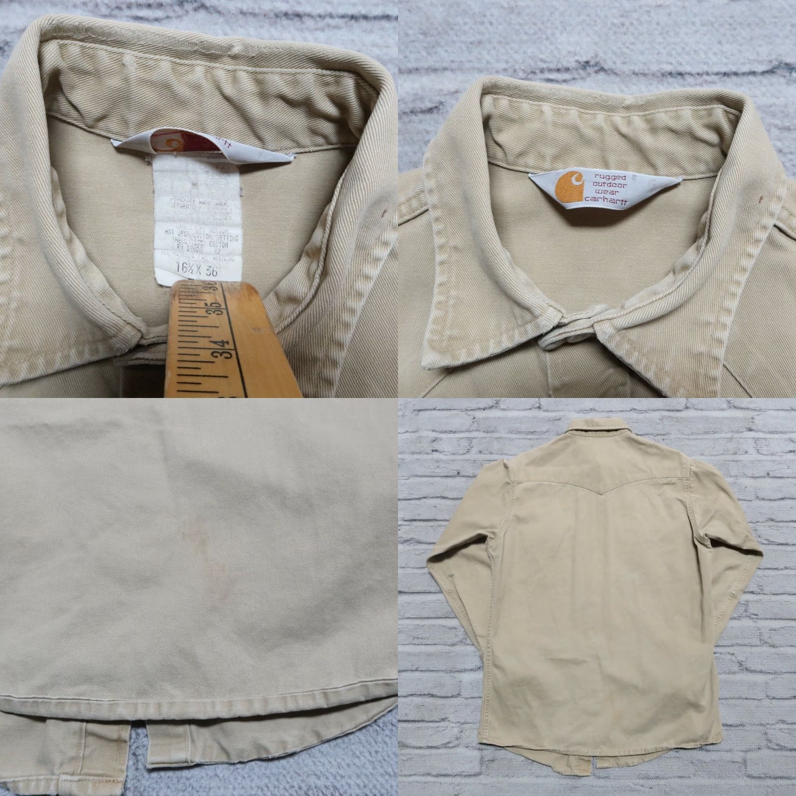 Carhartt VINTAGE Carhartt Distressed Pearl Snap Western Work Shirt Mens Shirt 16 1/2 Tan Size US L / EU 52-54 / 3 - 8 Thumbnail