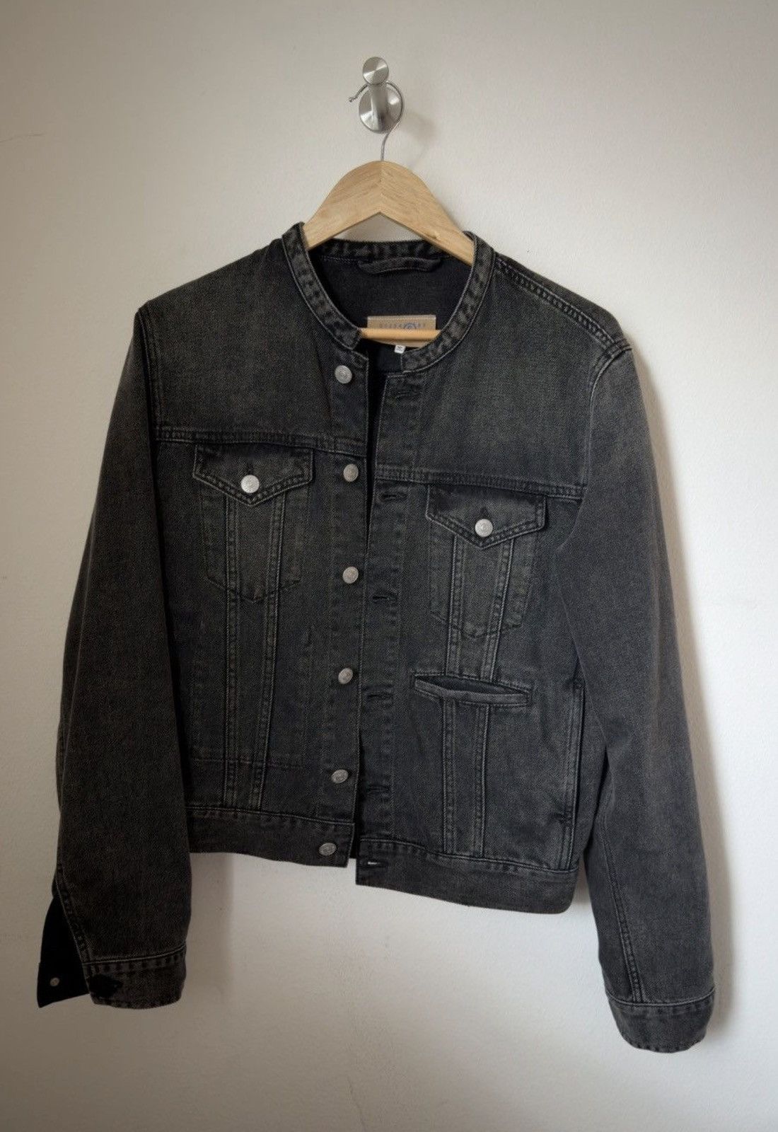 MM6 MM6 MAISON MARGIELA Gray Collarless Denim Jacket Size US S / EU 44-46 / 1 - 1 Thumbnail