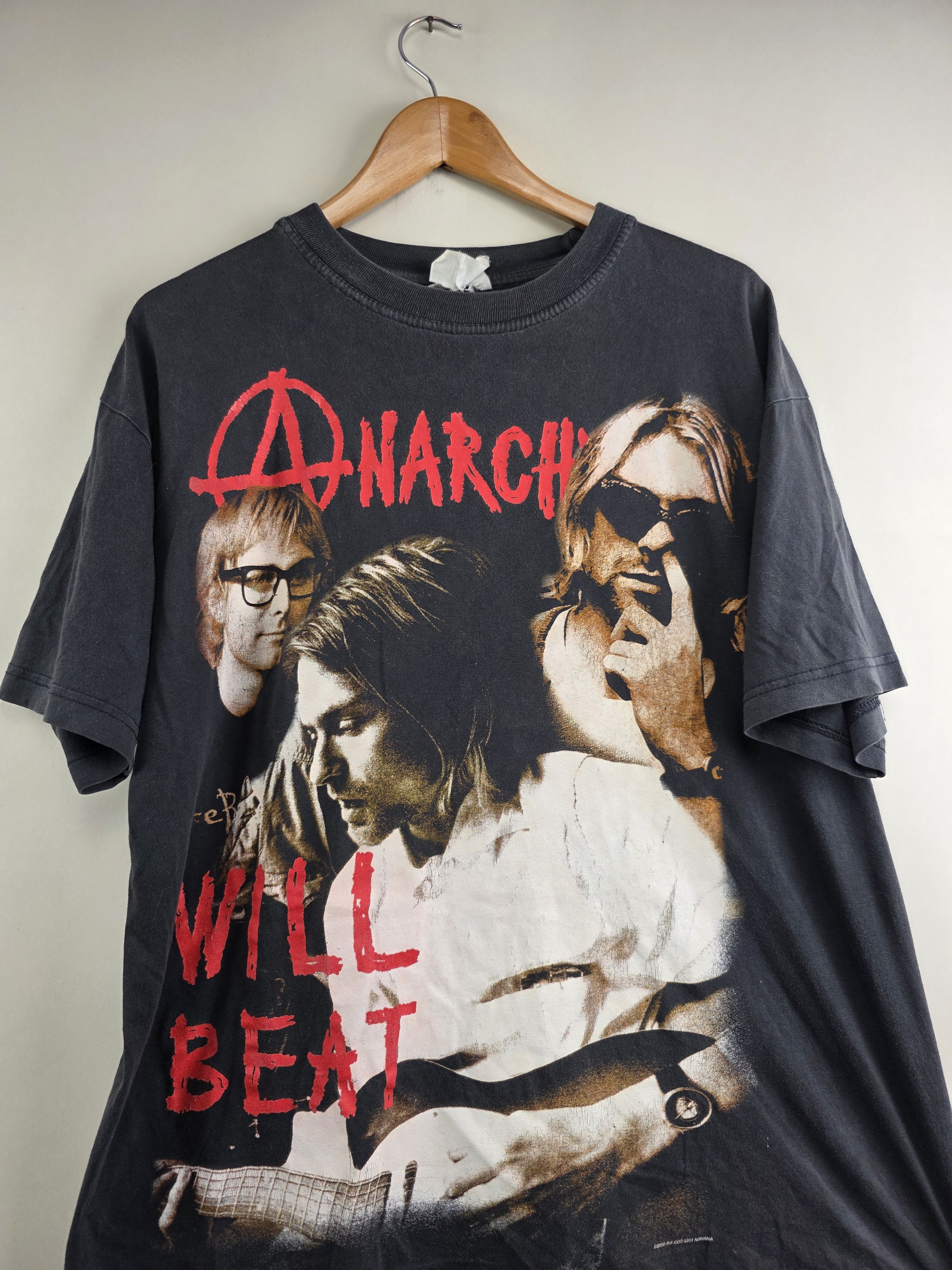 Band Tees × Nirvana × Vintage 2002 Nirvana Anarchy will beat Kurt cobain XL 22.5" 28.5" Size US XL / EU 56 / 4 - 2 Thumbnail