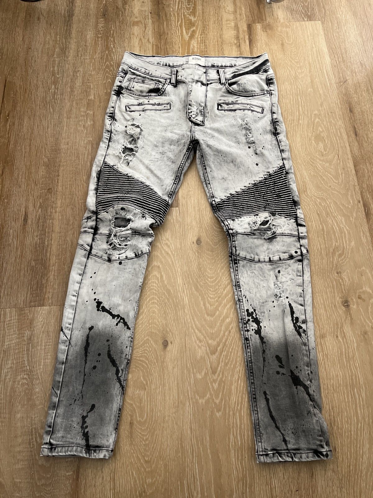 H&M KDNK Medium Grey White and black biker jeans used size 32x32 Size US 32 / EU 48 - 1 Thumbnail