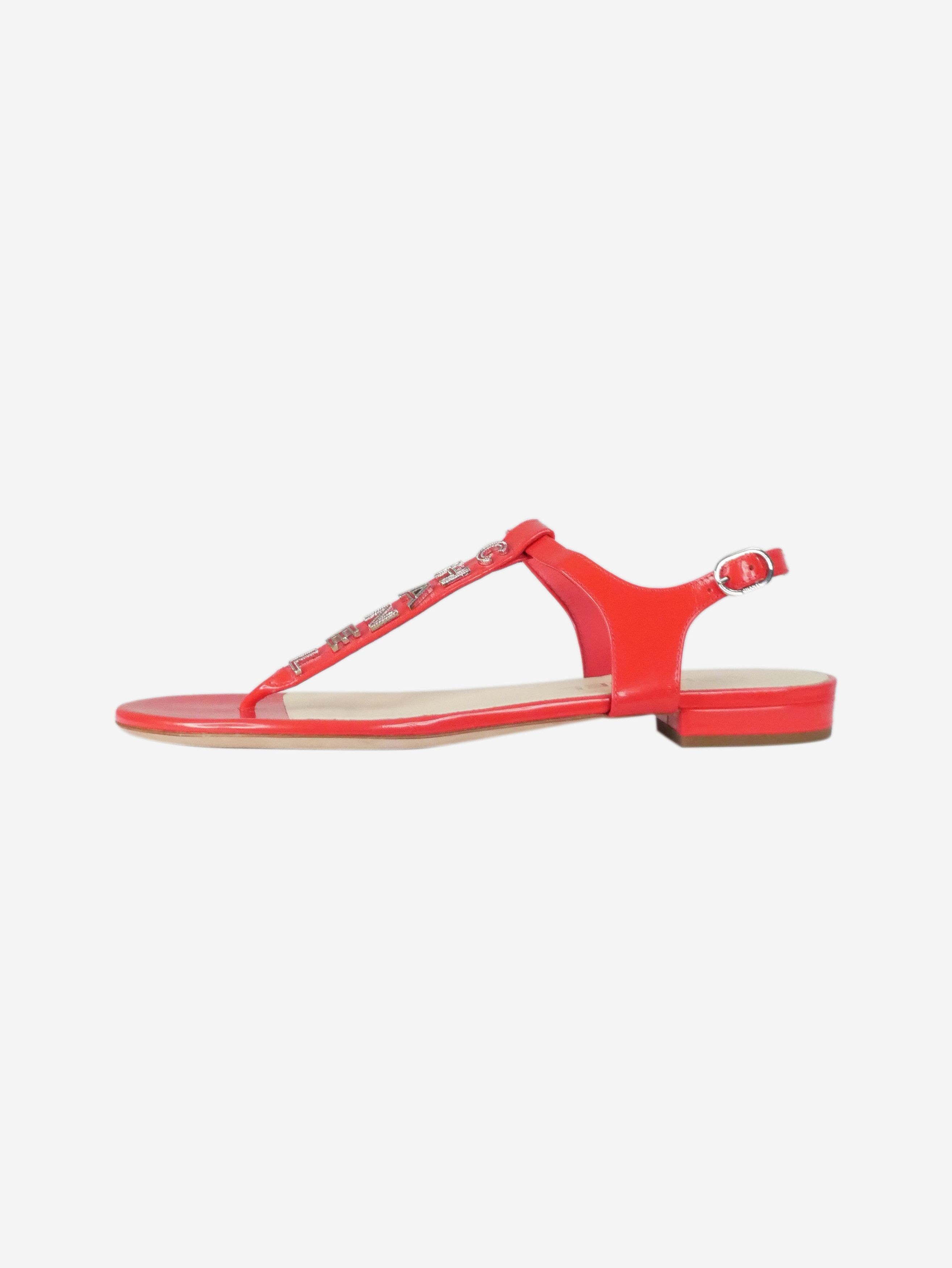 image of Chanel Red T-Strap Sandals - Size Eu 38, Women's