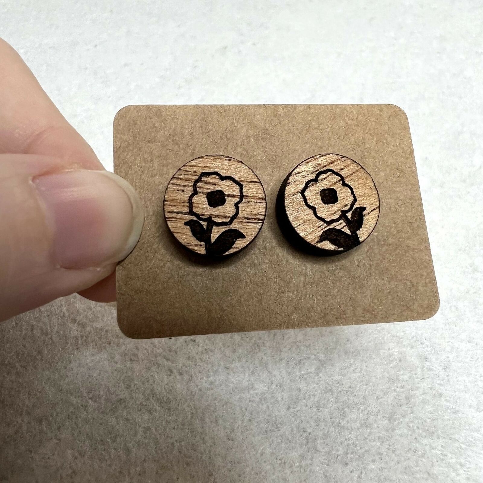 Handmade 3 Pack Wooden Engraved Stud Earrings Size ONE SIZE - 3 Thumbnail