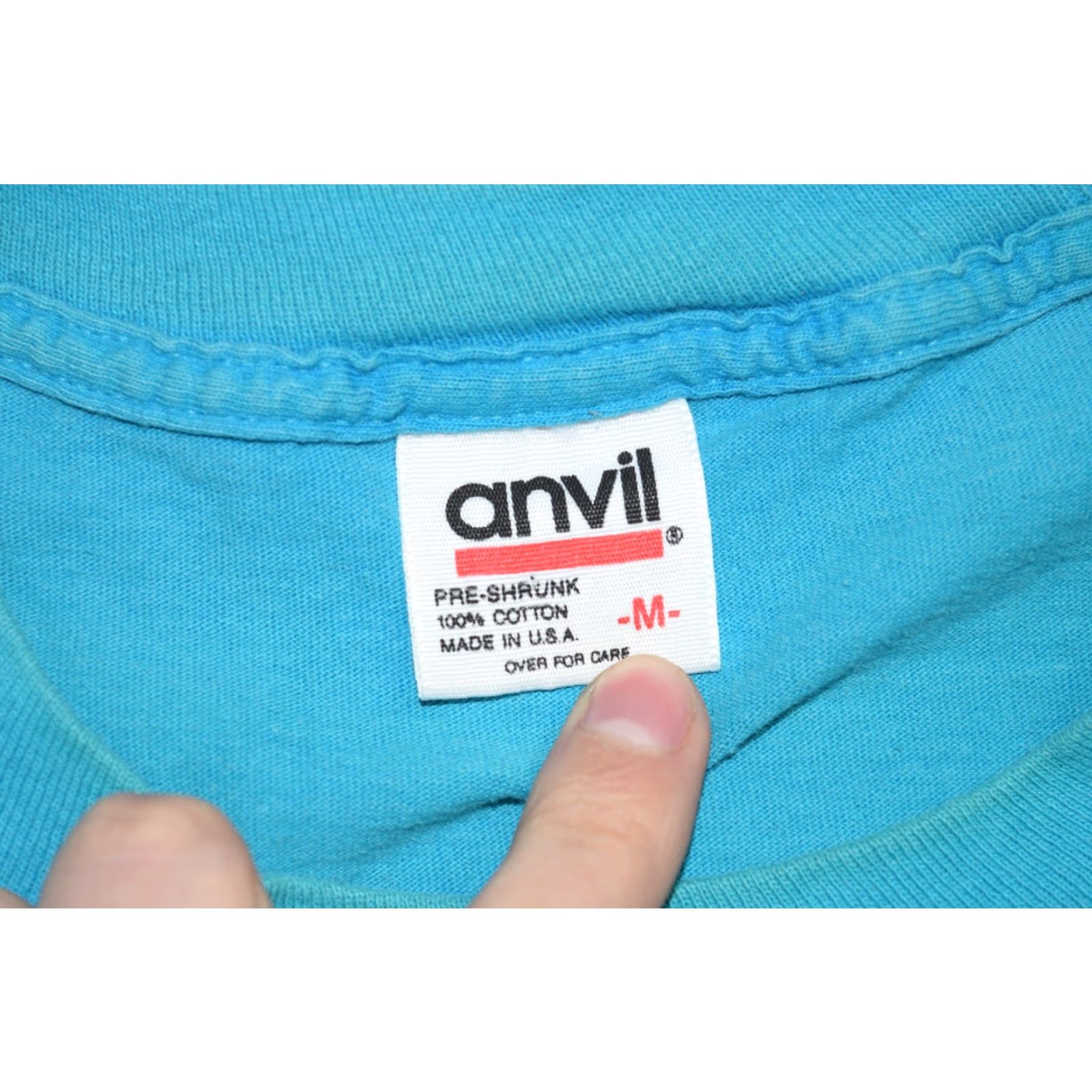 Anvil VINTAGE Anvil T-Shirt TEAL 1990s 1991 Short Sleeve Crew Neck 90s Graphic Logo Men M USA Size US 31 - 5 Thumbnail