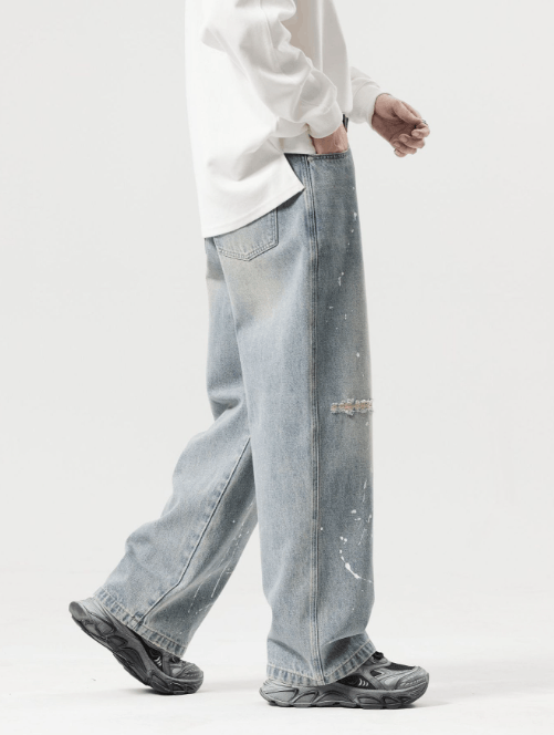 Japanese Brand × Jean American retro distressed ink-splashed wide-leg ripped jeans Size US 32 / EU 48 - 4 Thumbnail