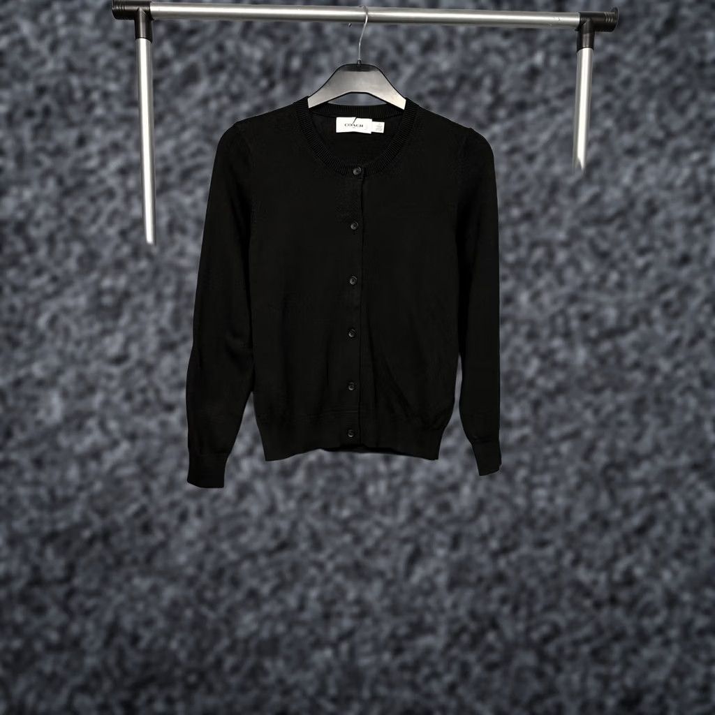 Coach Coach New York Womens Knit Sweater Cardigan XS Black Cotton, Viscose Knit Cardigan Womens XS Black Size XS / US 0-2 / IT 36-38 - 1 Thumbnail