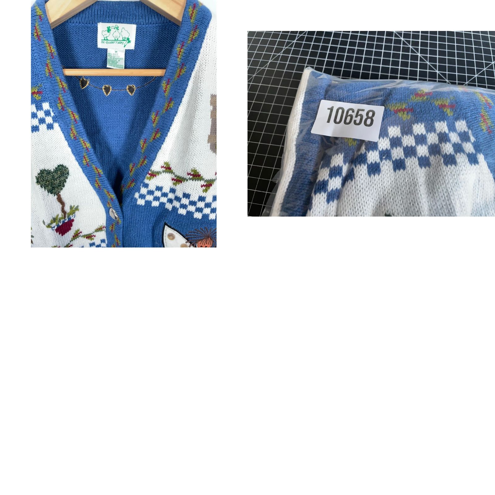 Quacker Factory VINTAGE Quacker Factory Cardigan Womens Medium Blue Angel Plants Grandma Sweater Size M / US 6-8 / IT 42-44 - 9 Thumbnail