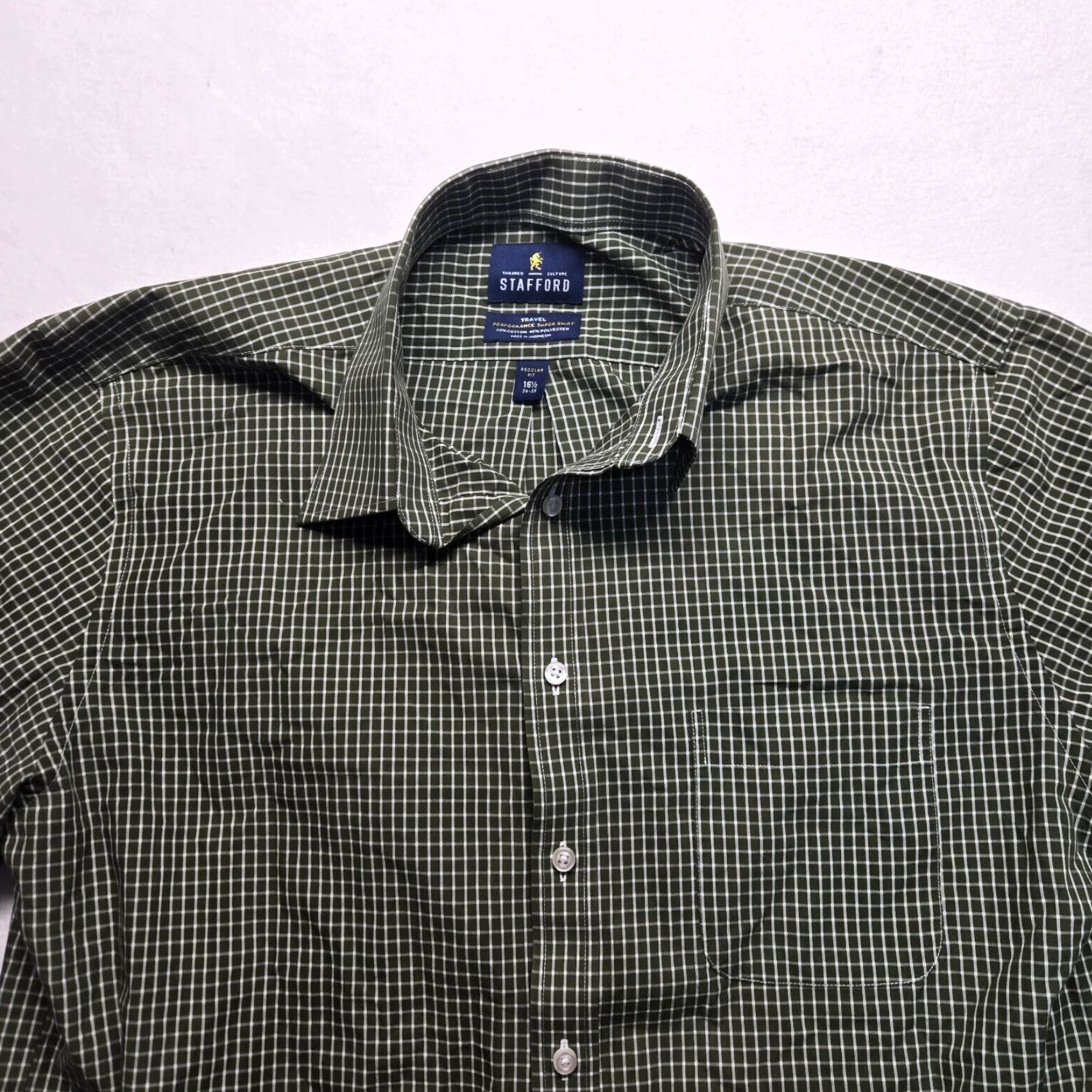 Stafford Stafford Dress Shirt Black Check Long Sleeve Button Up 16.5 Regular Fit Mens Size 42R - 2 Thumbnail