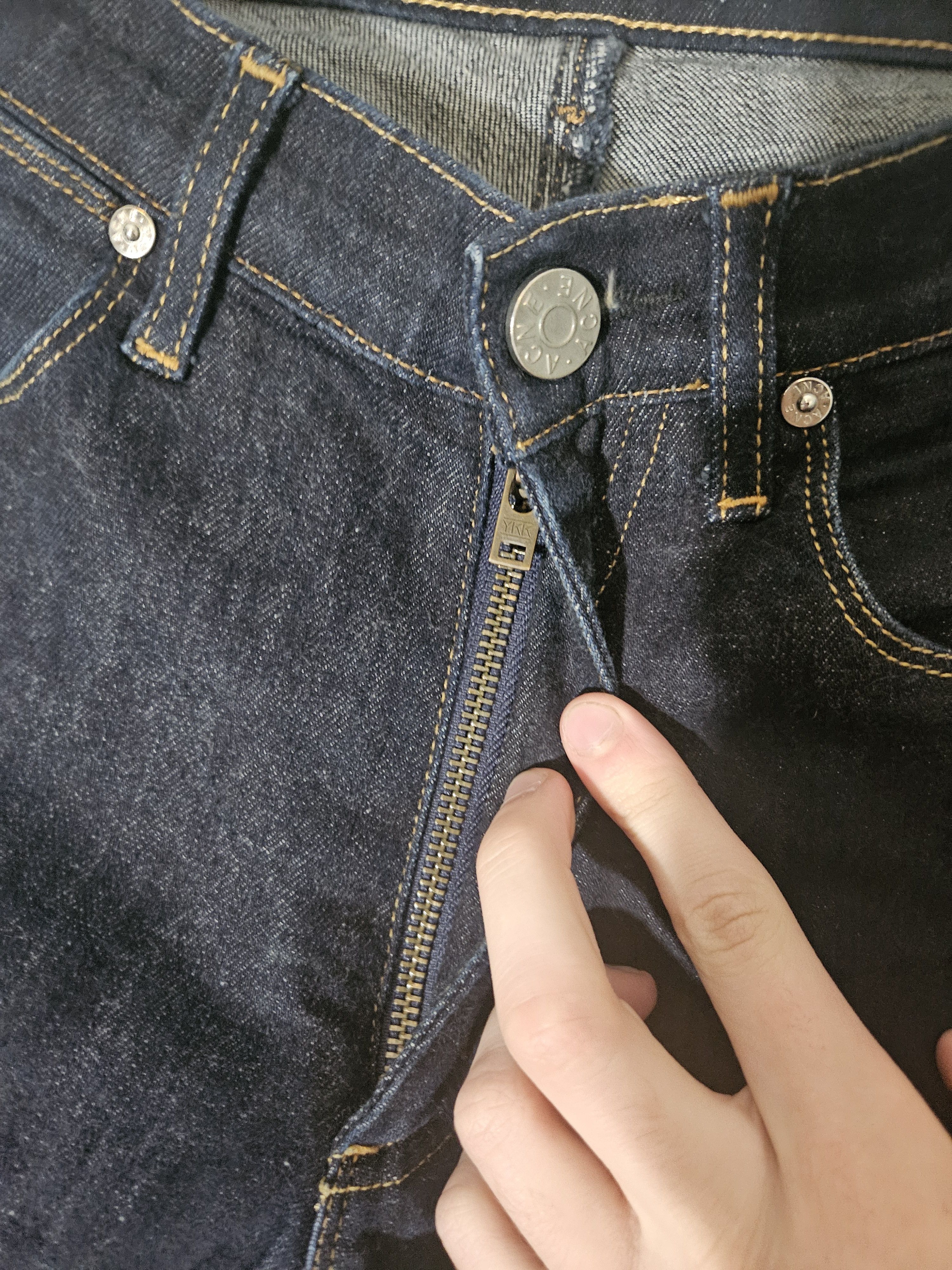 Acne Studios Max Soft Raw Leather Back Patch Blue Denim Jeans Size US 31 - 7 Thumbnail