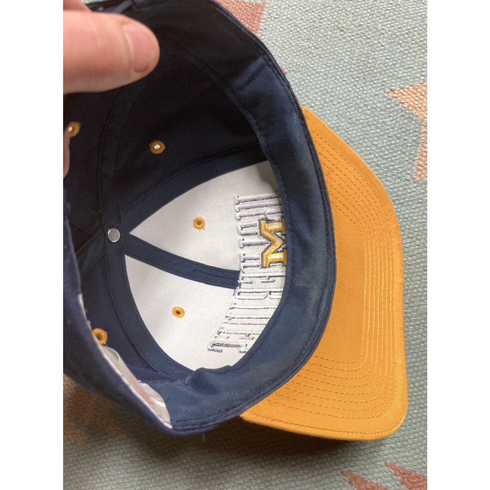 NCAA VINTAGE 90s SnapBack hat cap university of Michigan Wolverines spell out NCAA Men Adjustable Blue Hat Size ONE SIZE - 7 Thumbnail