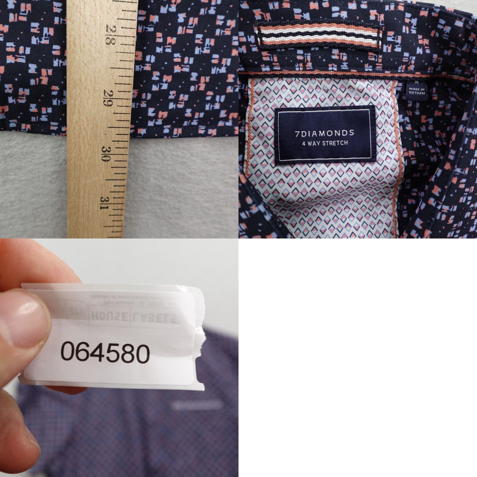 Vintage 7 Diamonds Shirt Mens Medium Blue Pink 4 Way Stretch Button Up Performance Flex Geometric Size US M / EU 48-50 / 2 - 8 Thumbnail