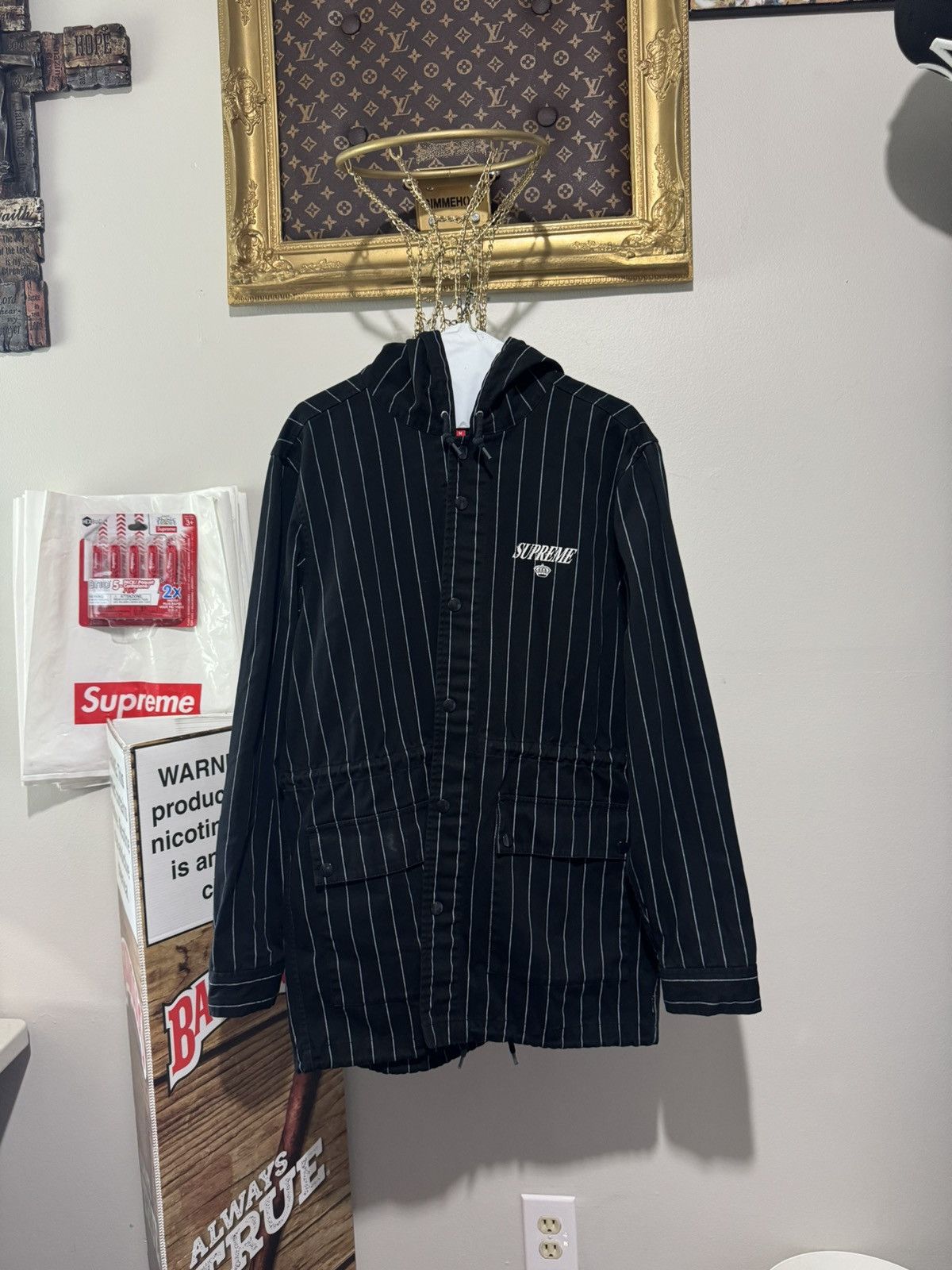 Supreme Supreme Pinstrip Twill Parka Medium Black Size US M / EU 48-50 / 2 - 2 Thumbnail