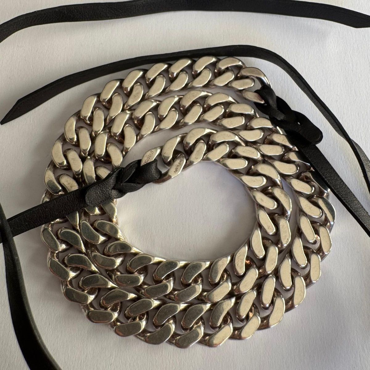 Hermes Hermès Flat Curb Chain & Leather Necklace Rare Archive Piece Size ONE SIZE - 7 Thumbnail