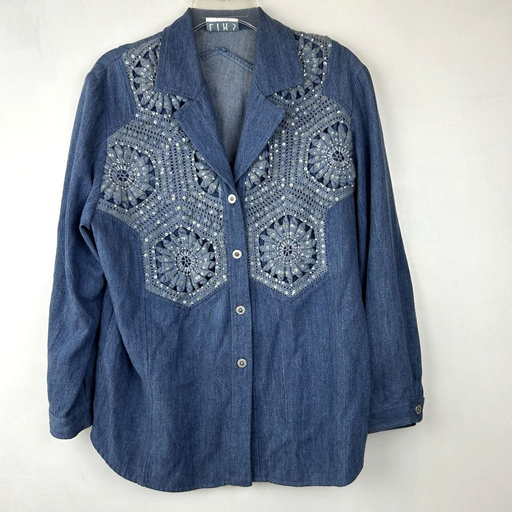 Vintage VINTAGE LIM'S Denim Shirt Button-Up Womens L Embroidered Cats Cottagecore Size L / US 10 / IT 46 - 3 Thumbnail
