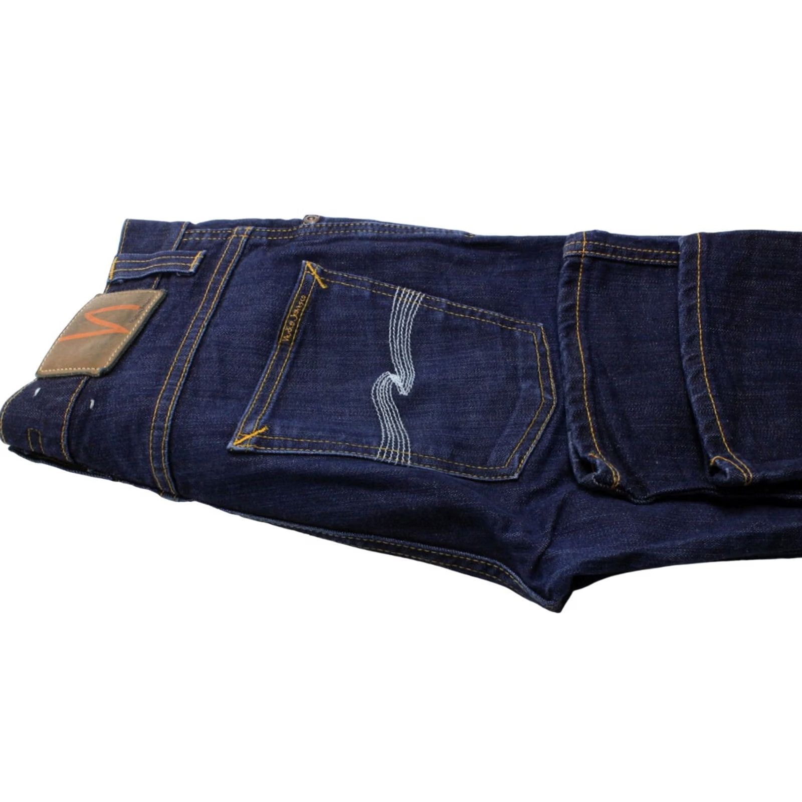 Vintage NUDIE Slim Jim Organic Dry Ecru Embo Jeans W30/L32 Fade Effect Zip Dark Mens Size US 30 / EU 46 - 5 Thumbnail
