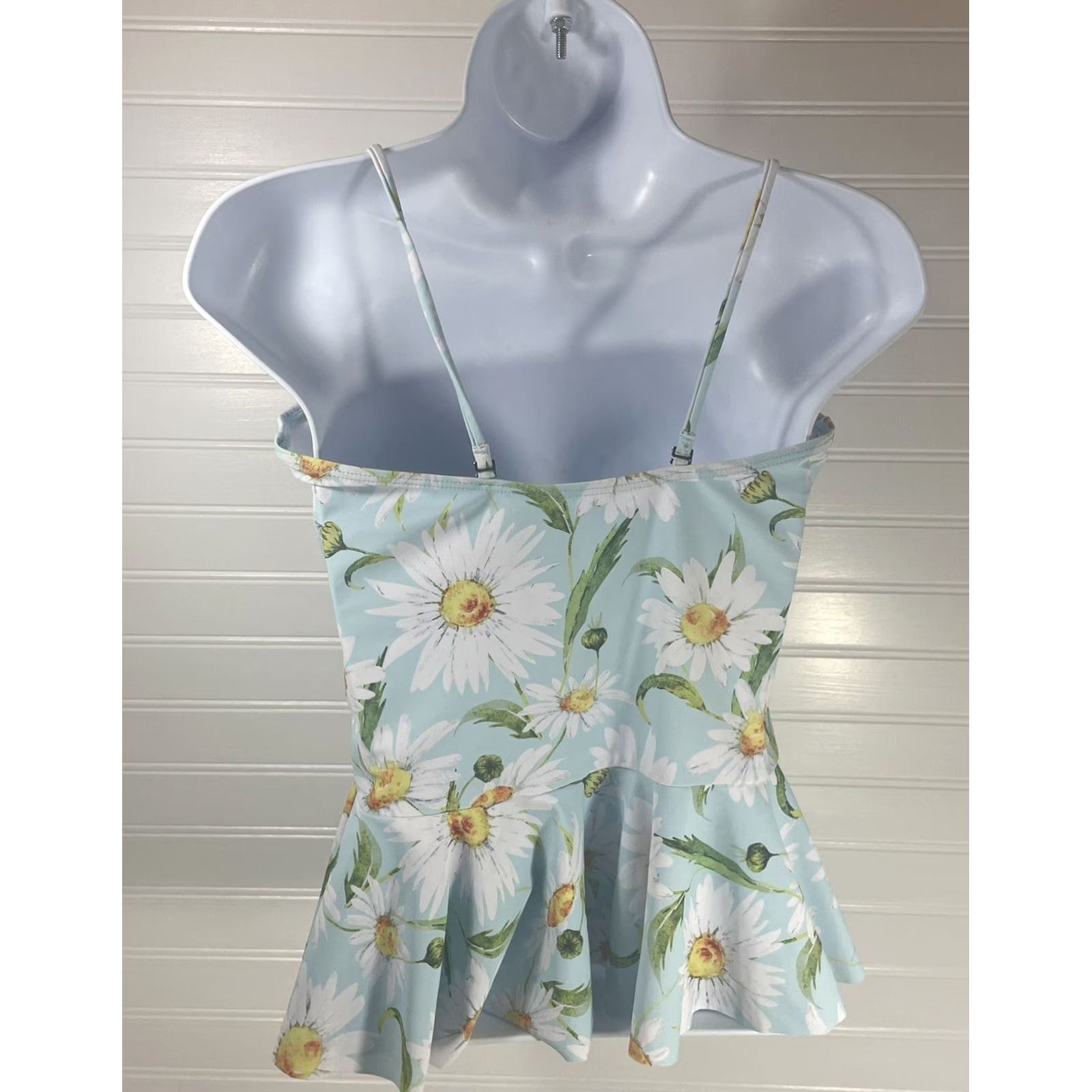 Shein Shein Tankini Top Halter Bikini Top Swimsuit Blue Daisy Print Large Built-In Bra Womens L Size L / US 10 / IT 46 - 7 Thumbnail