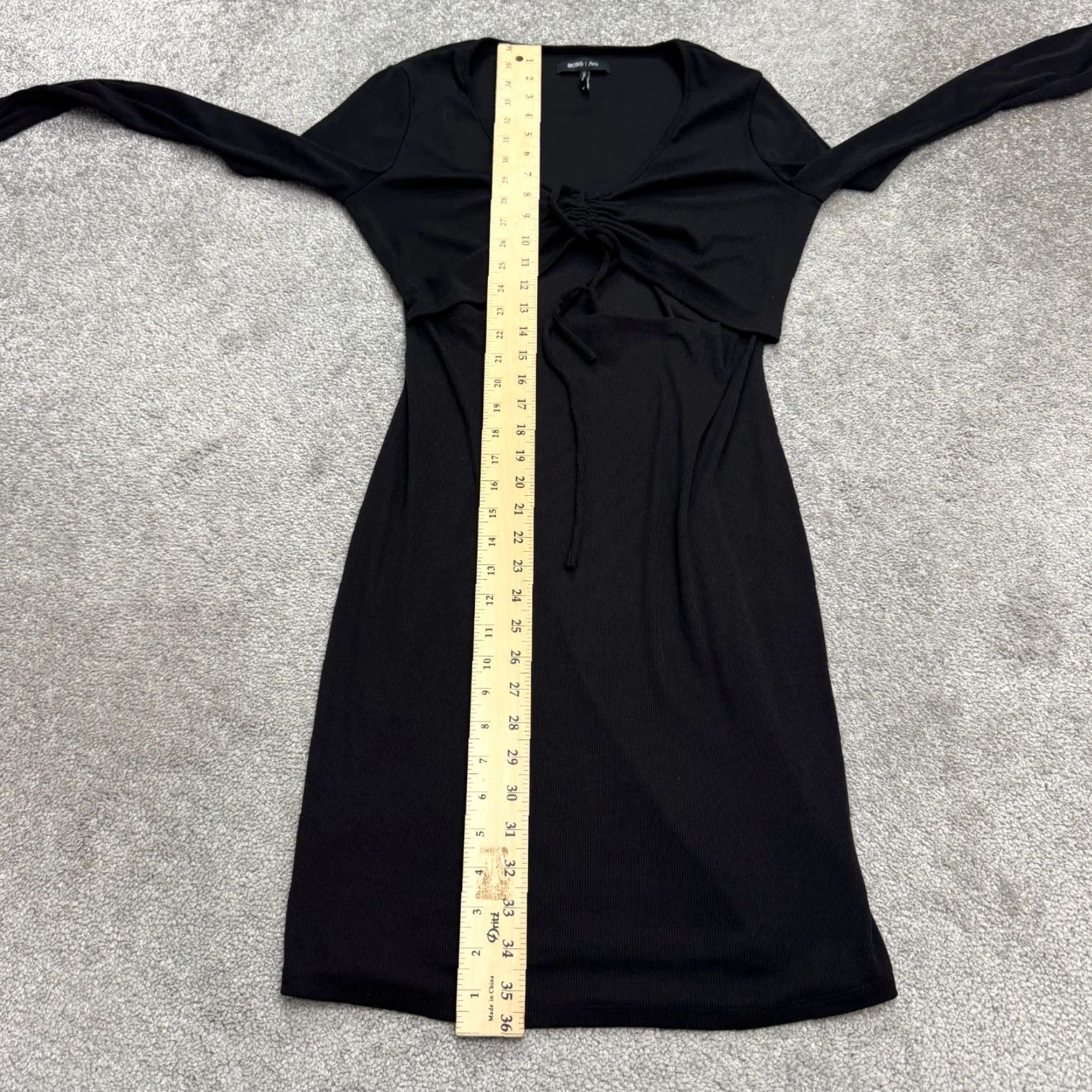 Vintage BDBG Paris Dress Mini Woman M Black Knit Long Sleeve Ribbed Cut Out Stretch V-Neck Fashion Size M / US 6-8 / IT 42-44 - 7 Thumbnail