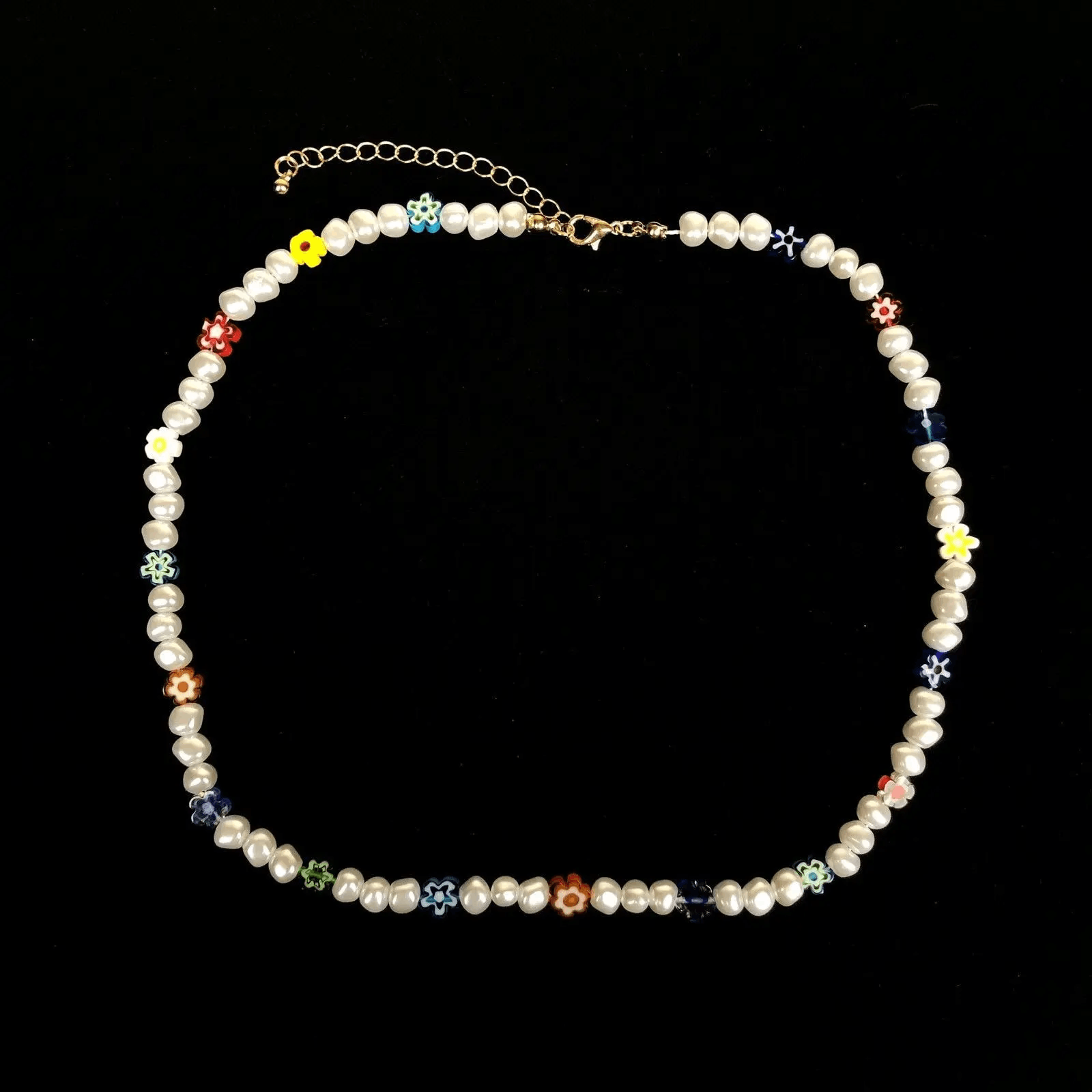 Jewelry Pearl Choker Flower Necklace Y2K Fashion Size ONE SIZE - 1 Thumbnail