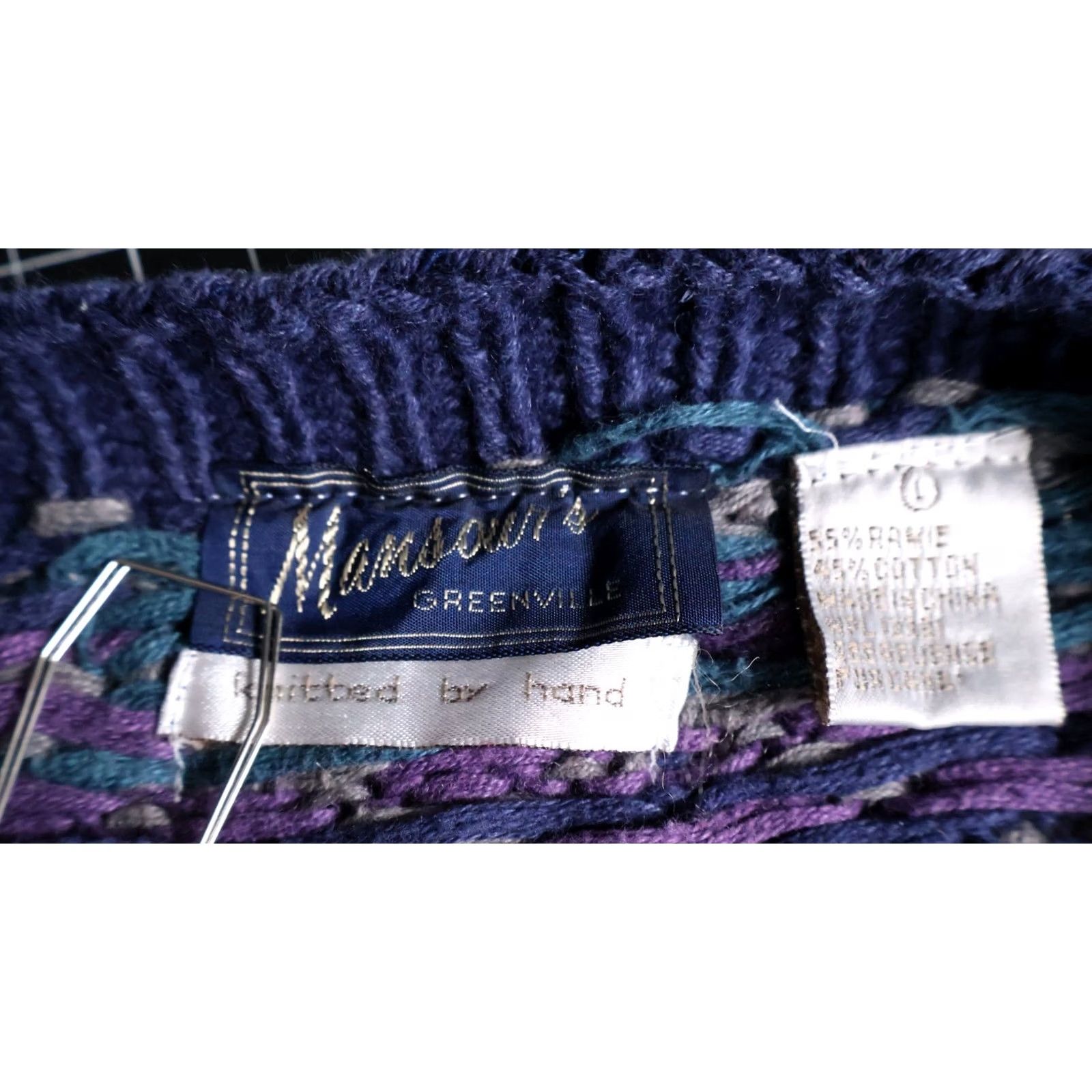 Vintage VINTAGE Hand Knit Sweater Women's Large Purple Dark Blue Fair Isle Heavyweight Ramie Size L / US 10 / IT 46 - 3 Thumbnail