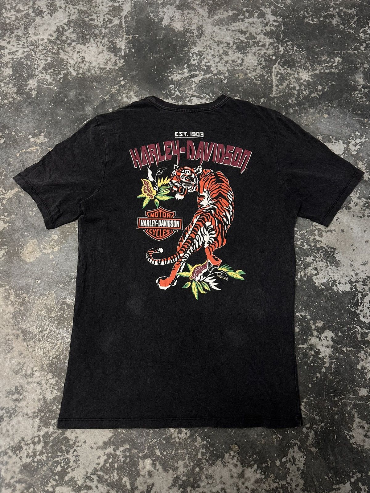 Harley Davidson × Vintage Vintage Harley Davidson T-Shirt Black 1993 Tiger Graphic Tee Size US M / EU 48-50 / 2 - 2 Thumbnail