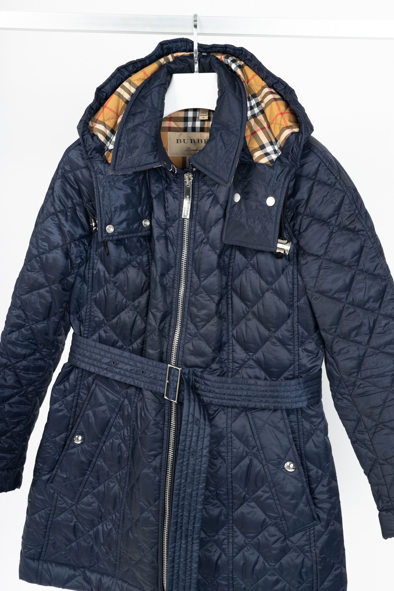 Burberry Burberry Baughton Navy Belted Hooded Quilted Coat Size M / US 6-8 / IT 42-44 - 3 Thumbnail