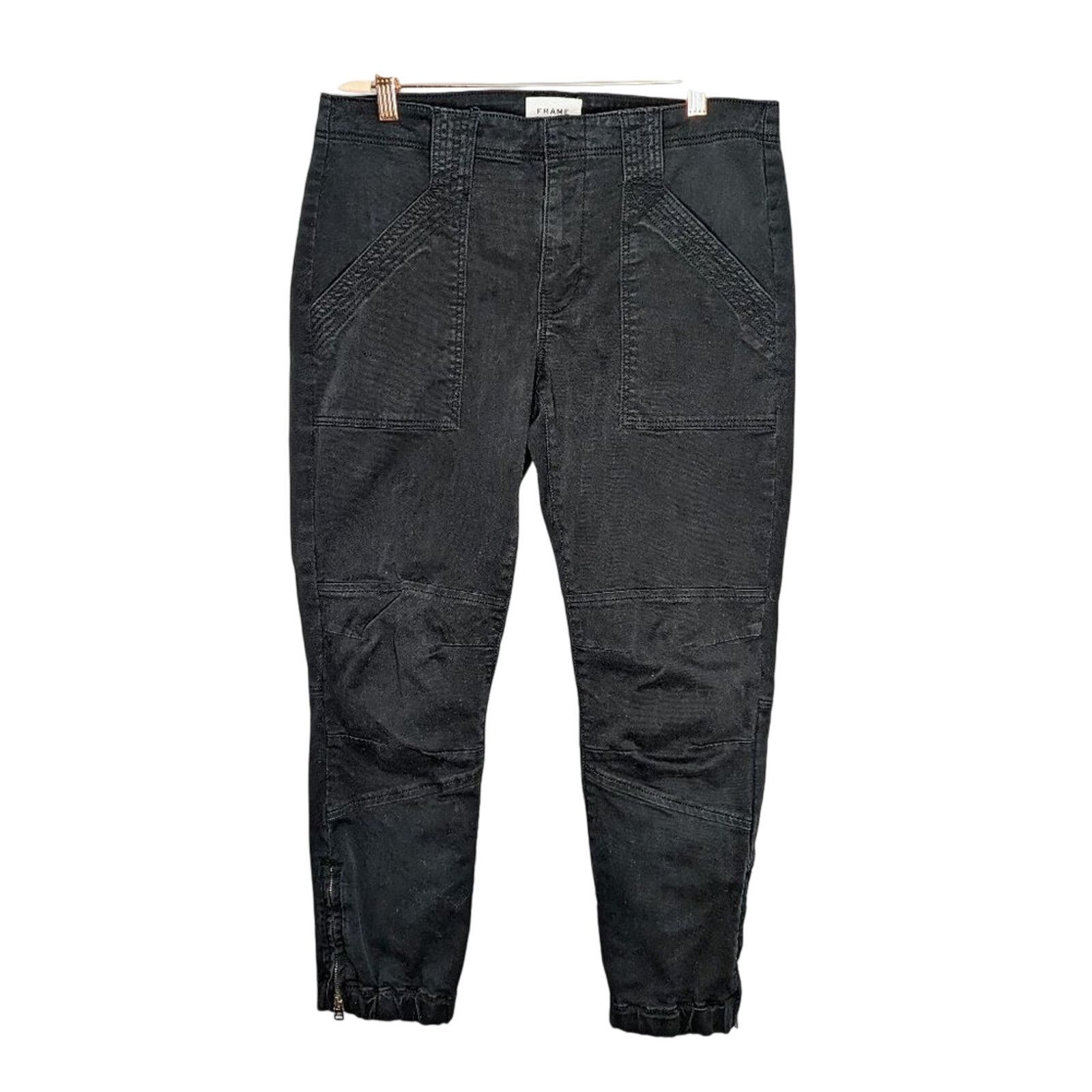Frame Frame Washed Black Banded Bottom Trapunto Moto Pant Anke Zip Size 30" / US 8 / IT 44 - 1 Thumbnail
