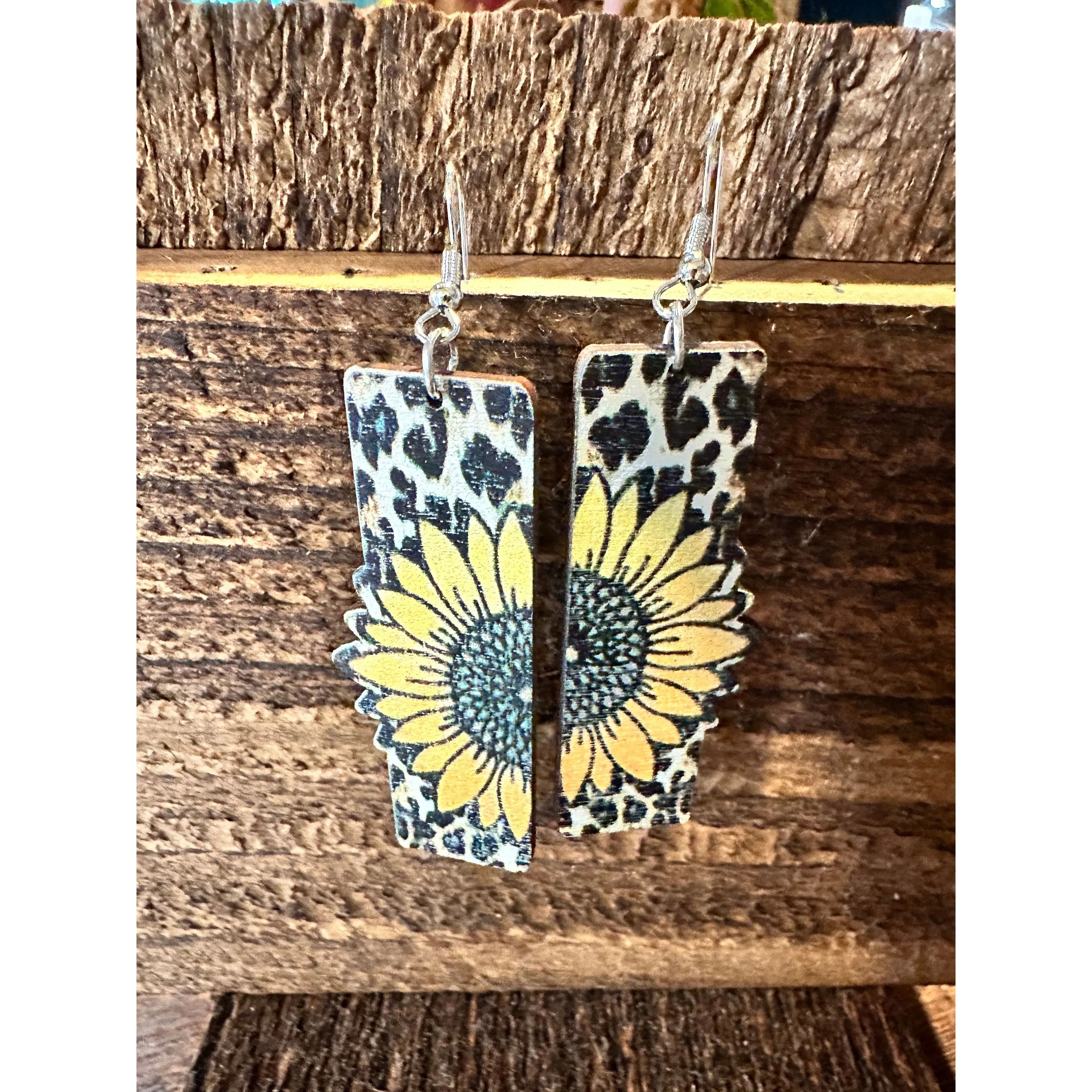 Other Boho Hippie Western Sunflower Stamped Leather Drop Wire Earr Size ONE SIZE - 2 Thumbnail