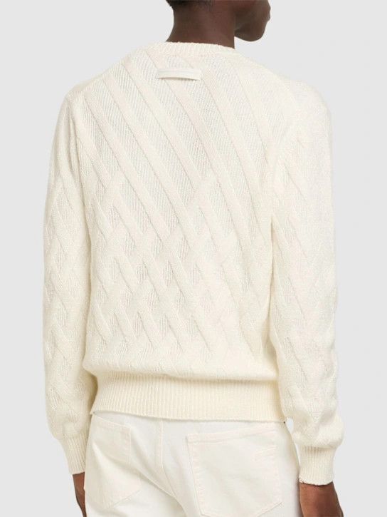 Z Zegna o1lsvrm0525 Design Cotton Crewneck Sweater in White Size US L / EU 52-54 / 3 - 4 Thumbnail