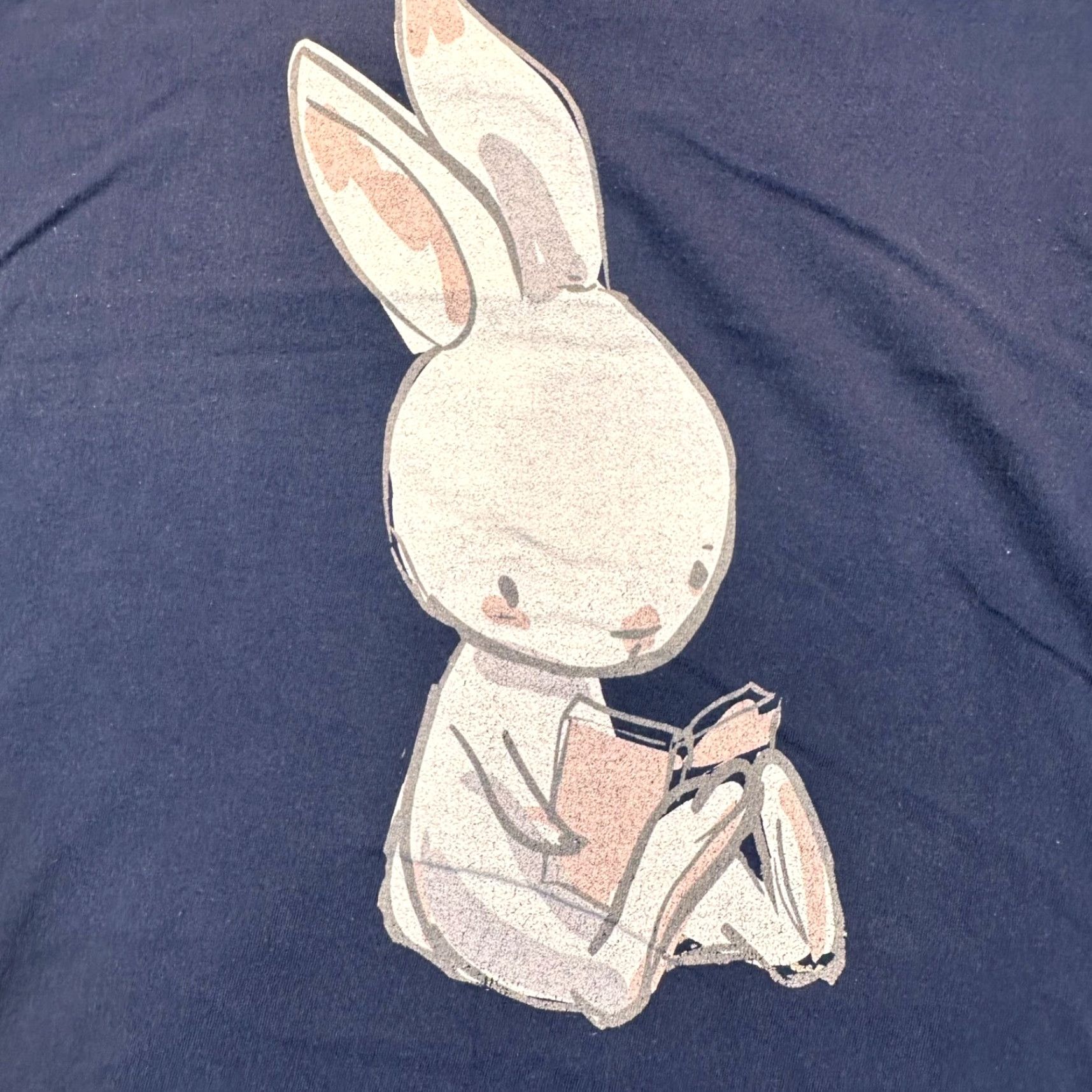 Anvil Reading Bunny Nerdy Womens Medium Blue Tee Anvil Lightweight Cotton Size M / US 6-8 / IT 42-44 - 3 Thumbnail
