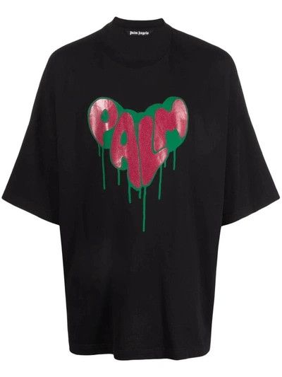 Palm Angels o1in1s0225 Q:1 / Spray Heart Loose Tee Shirt Black/Fuchsia Size US L / EU 52-54 / 3 - 1 Thumbnail