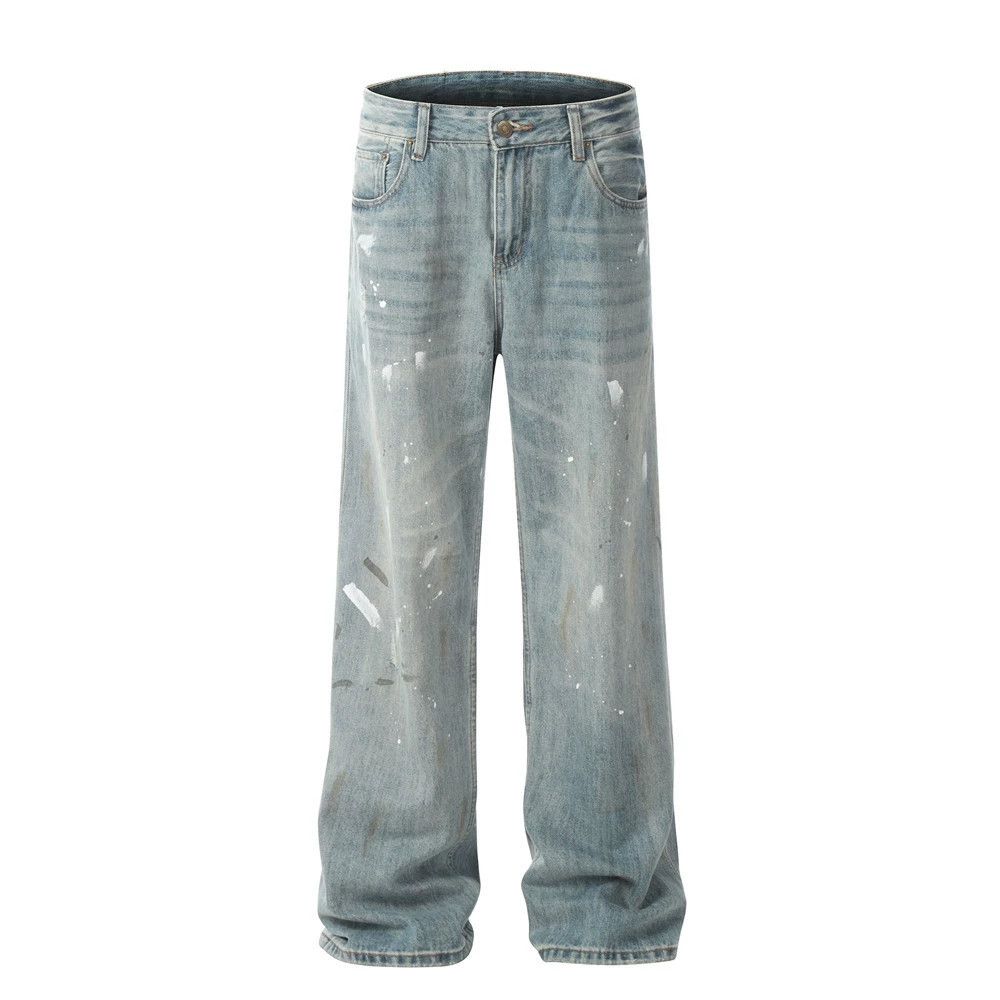 Jean Men's punk loose washed wide-leg ink-splashed jeans Size US 32 / EU 48 - 1 Thumbnail