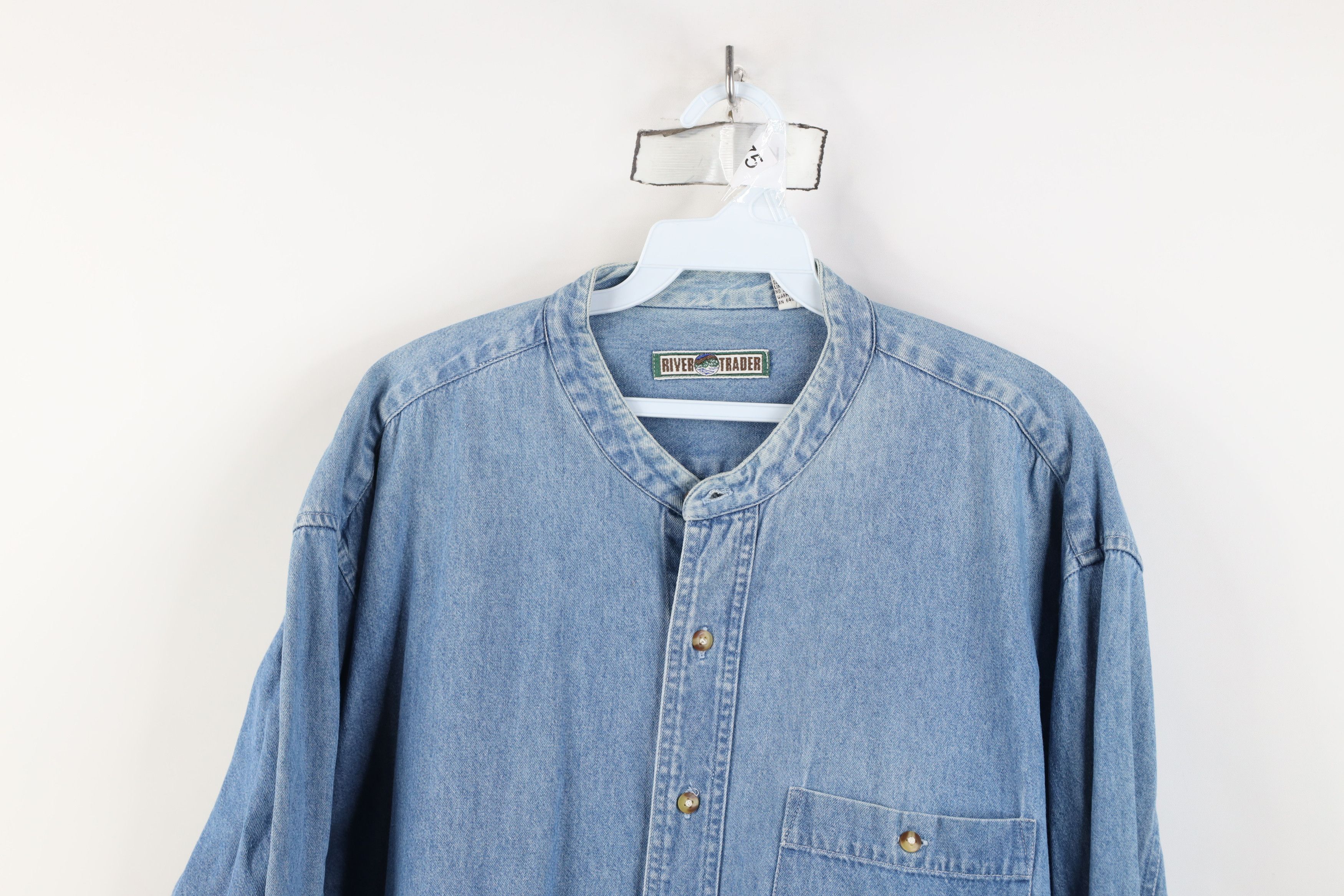 Vintage Vintage 90s Streetwear Band Collar Denim Jean Button Shirt Size US XXL / EU 58 / 5 - 2 Thumbnail