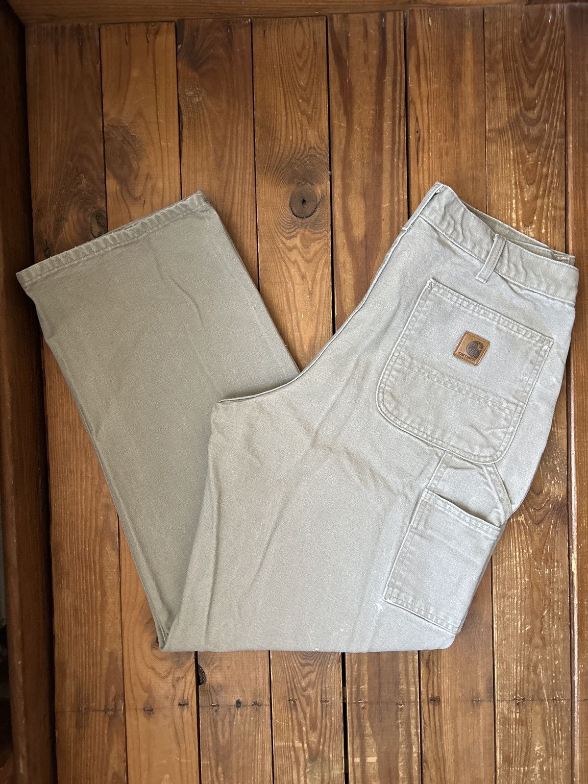 Carhartt × Vintage Vintage 90s Carhartt Stone Grey Carpenter Work Pants Size US 33 - 1 Thumbnail