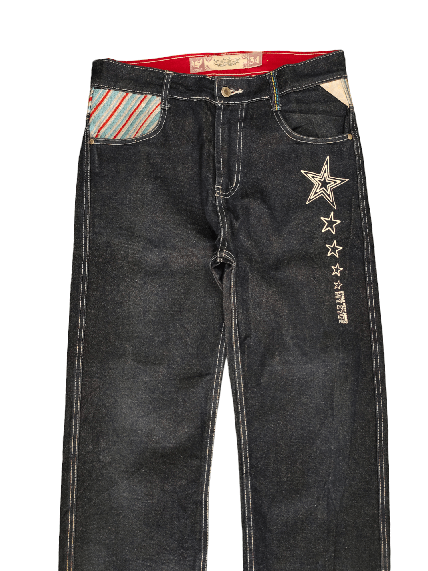 Hysteric Glamour × Undercover Vintage Y2k Sygf Stars Embroidered Baggy Jeans Jnco Style Size US 33 - 10 Thumbnail