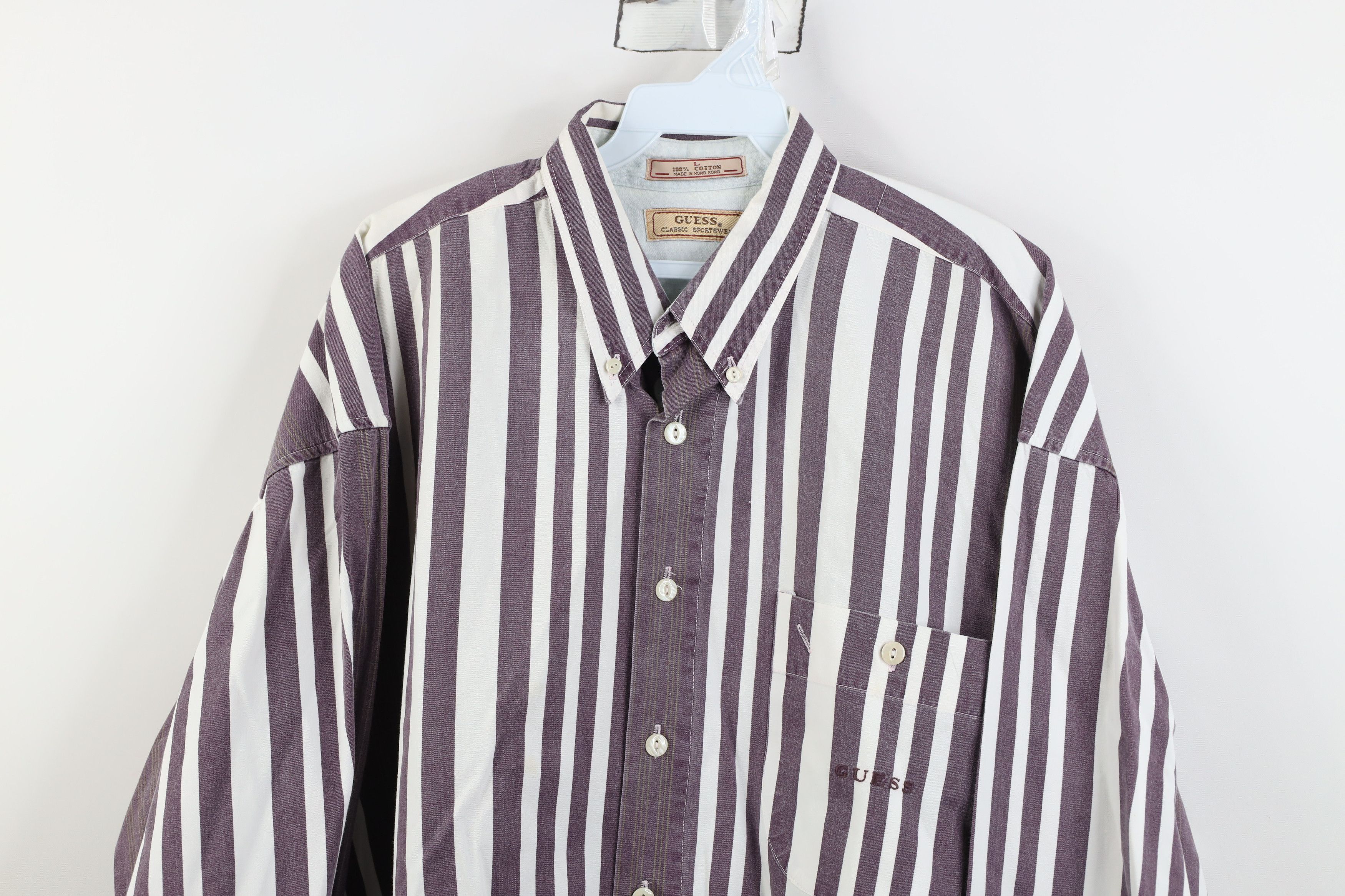Guess Vintage 90s Guess Spell Striped Collared Button Down Shirt Size US L / EU 52-54 / 3 - 2 Thumbnail