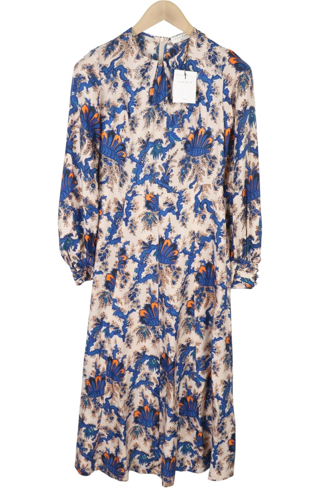 Sandro CARNA 36 S Silk Flower Print Long Sleeve Midi 88491 Size S / US 4 / IT 40 - 4 Thumbnail