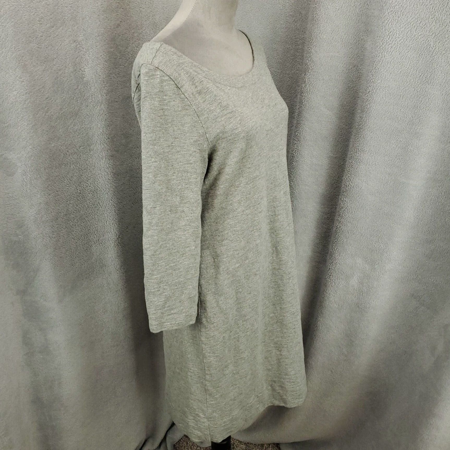 Old Navy Old Navy Dress Women's L Gray Long Sleeve Boat Neck Knit A-Line Shift Above Knee 100% Cotton Classic Everyday Size L / US 10 / IT 46 - 2 Thumbnail