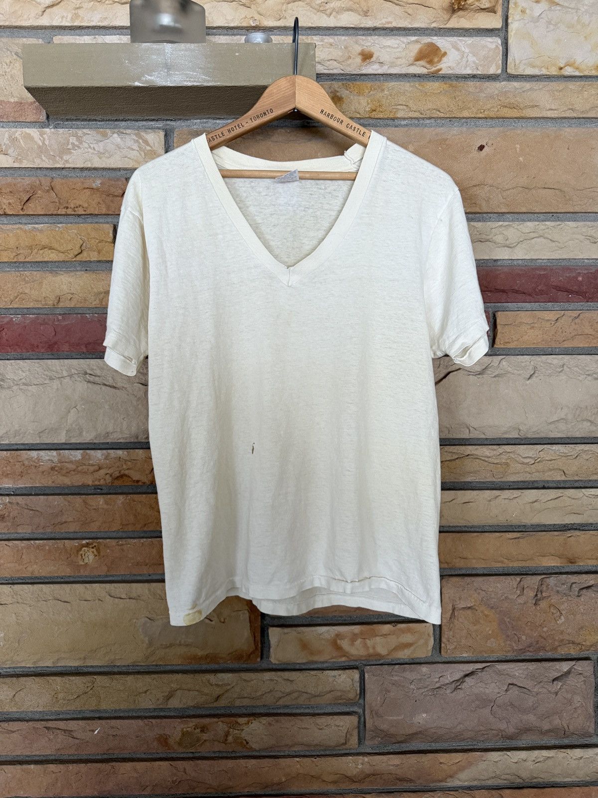 Vintage Hanes Paper Thin V-Neck Blank Tee