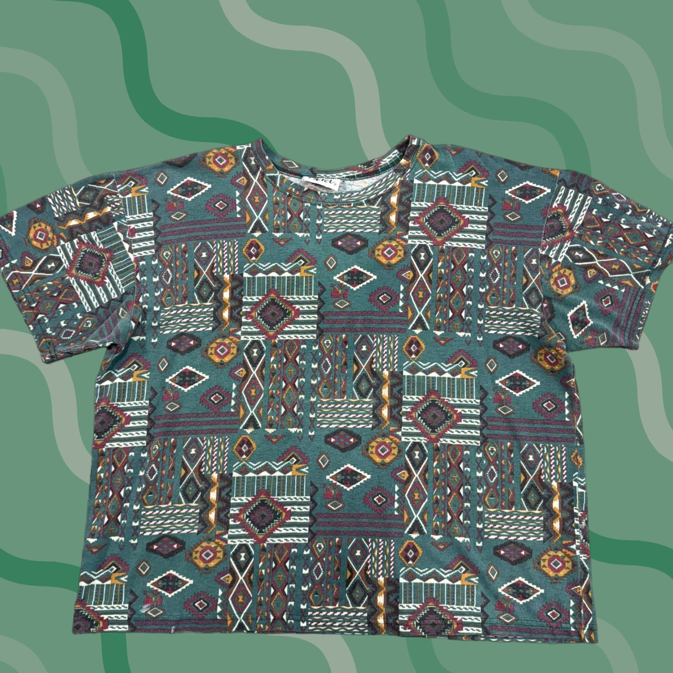 Vintage Vintage Aztec Shirt Adult L Green Geometric Southwestern 90s Crew Neck Short Sleeve Mens Shirts Size US L / EU 52-54 / 3 - 1 Thumbnail