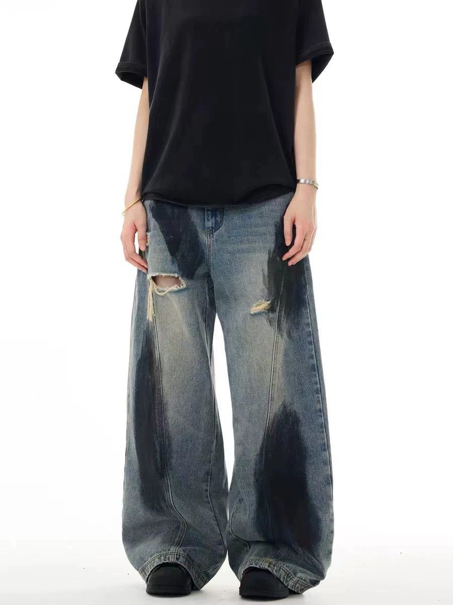 Jean American style high street ink splash hole jeans men Size US 32 / EU 48 - 3 Thumbnail