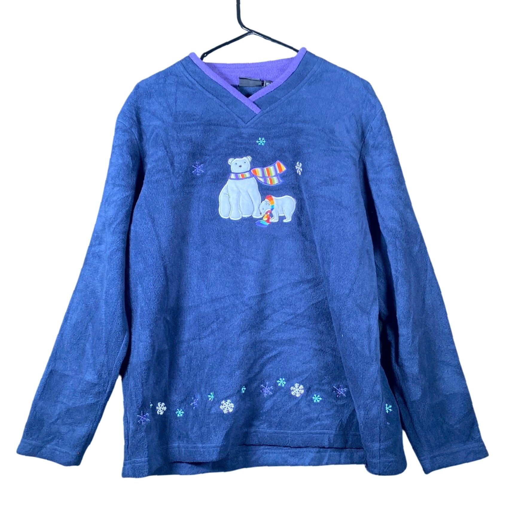 Croft & Barrow VINTAGE Croft & Barrow Sport Womens Sweater Blue Polar Bear V-Neck Large Knit Pullover Winter Size L / US 10 / IT 46 - 2 Thumbnail