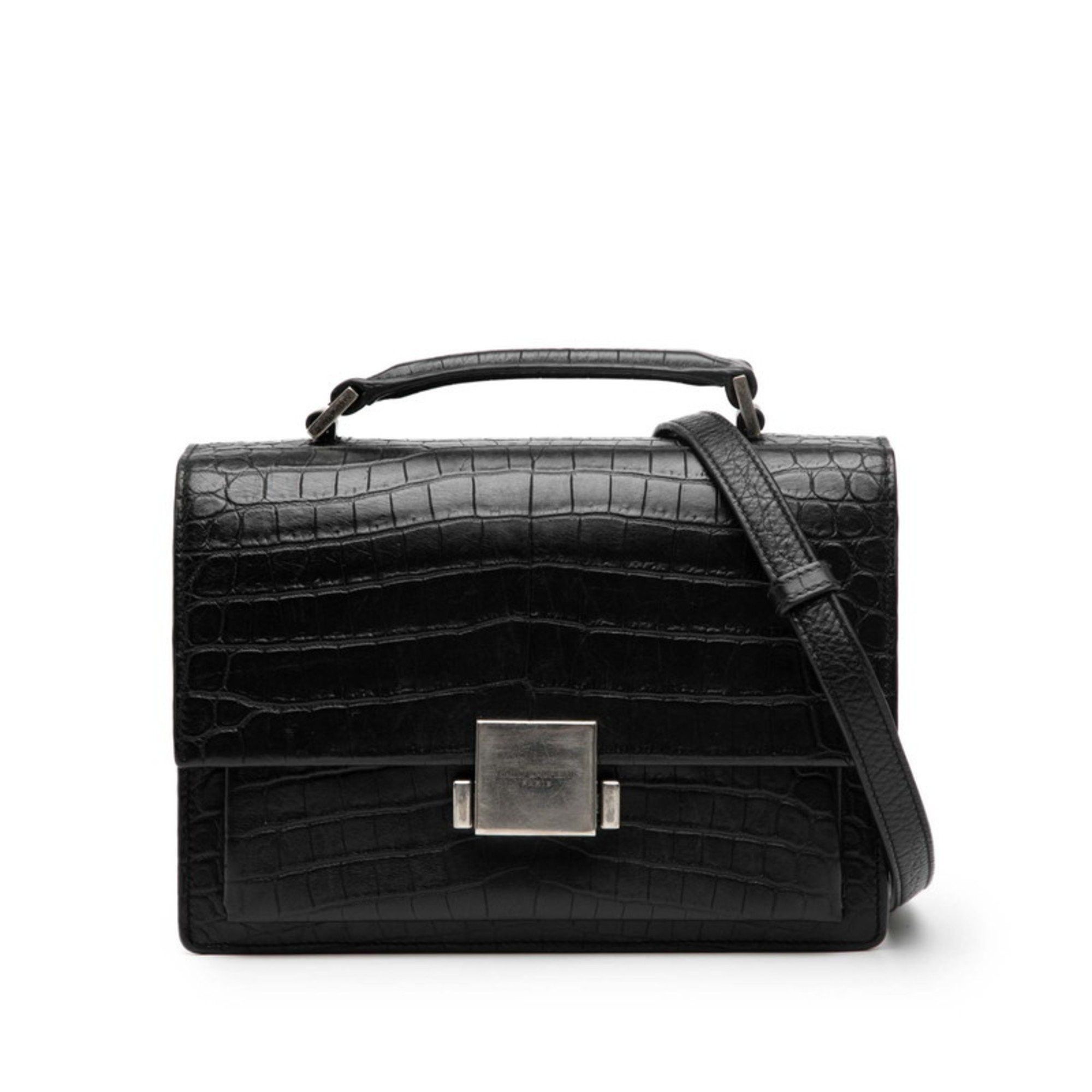 Saint Laurent Paris Saint Laurent Belle Chasse Crocodile Embossed Handbag/Shoulder Bag, 2-Way, 482051, Black Leather, Women's, SAINT LAURENT Size ONE SIZE - 1 Thumbnail