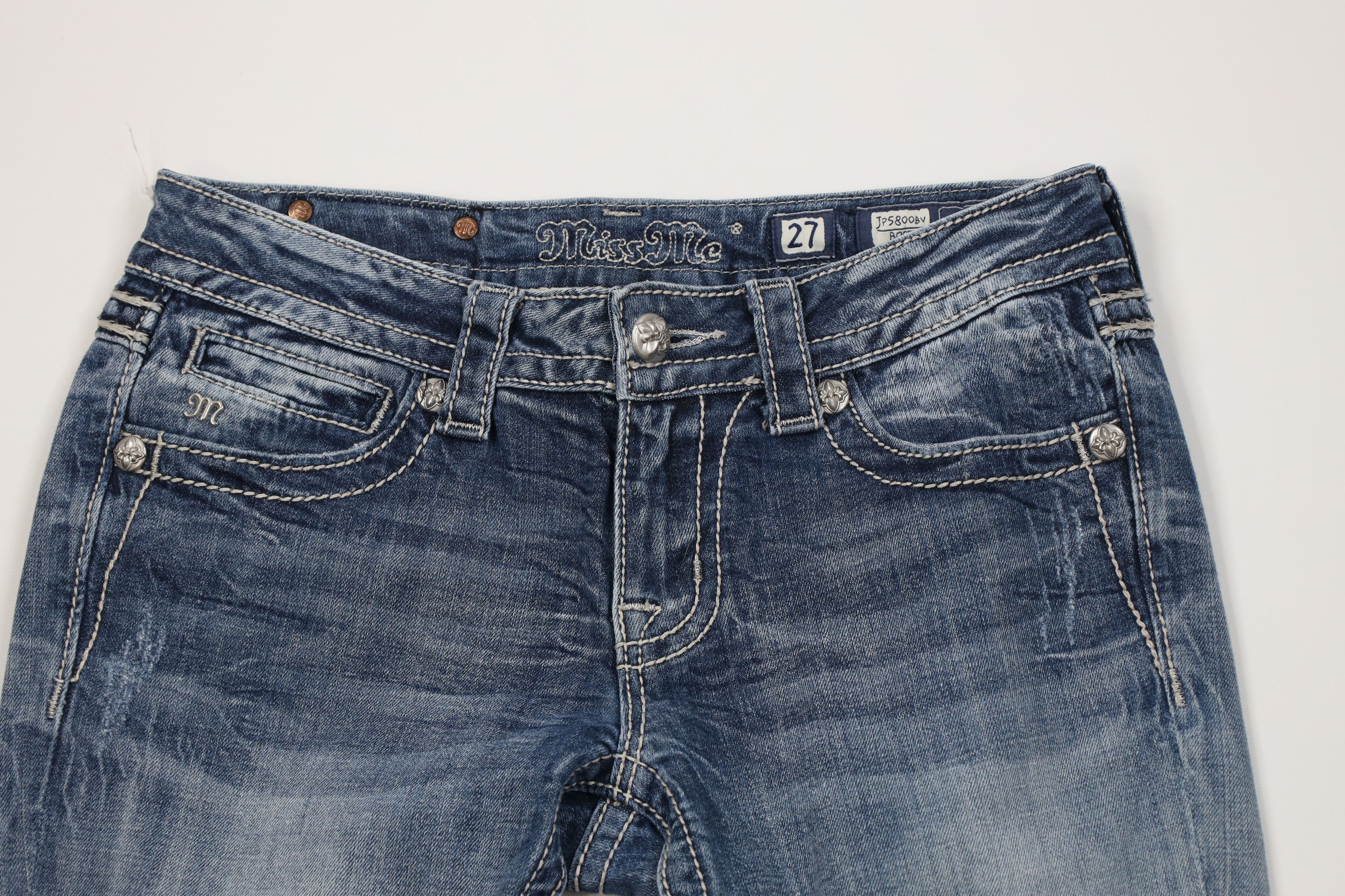 Miss Me Miss Me Thick Stitch Jeweled Stretch Flared Denim Jeans Blue Size 27" / US 4 / IT 40 - 2 Thumbnail