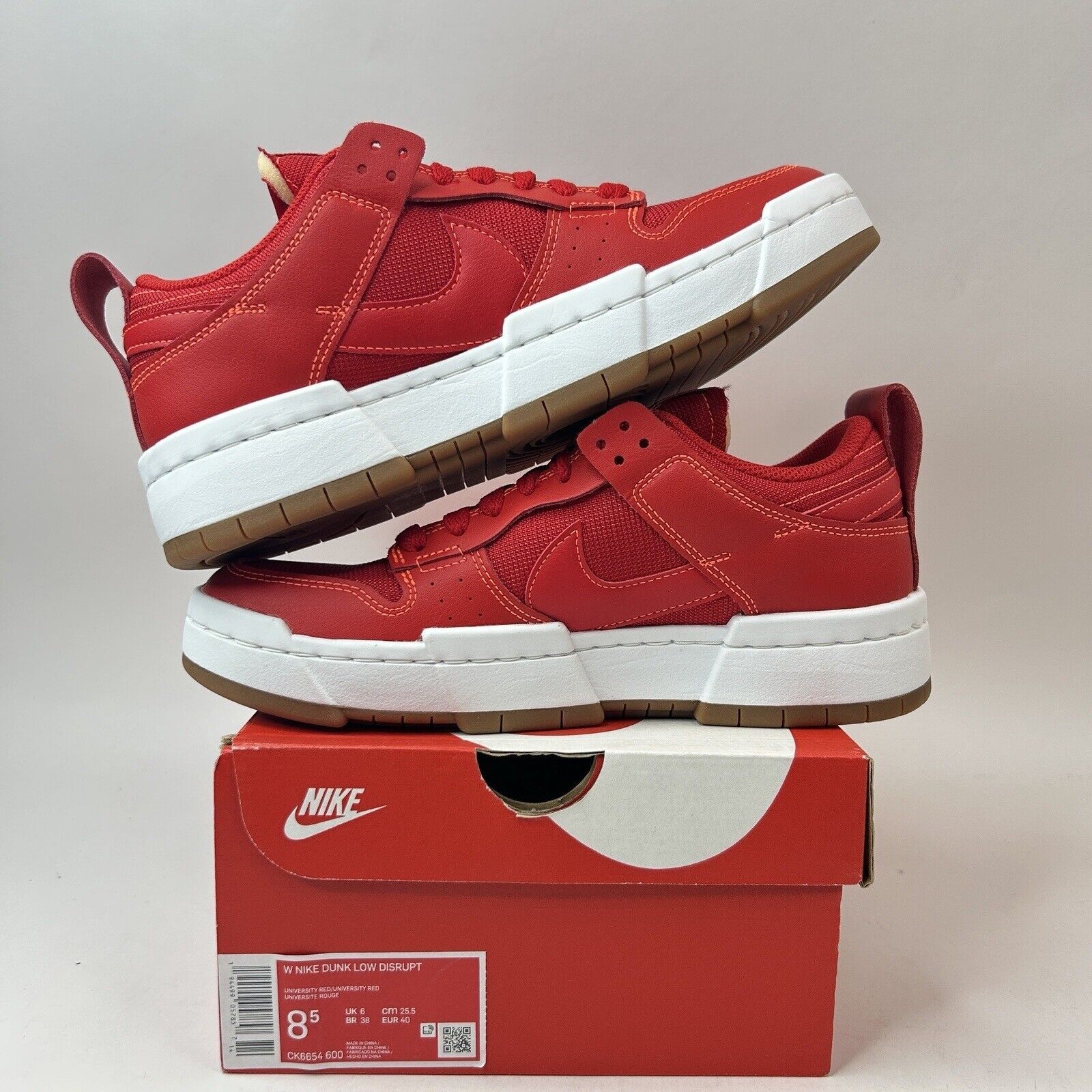 Nike Nike Wmns Dunk Low Disrupt “University Red Gum” 2023 Size US 8.5 / IT 38.5 - 3 Thumbnail