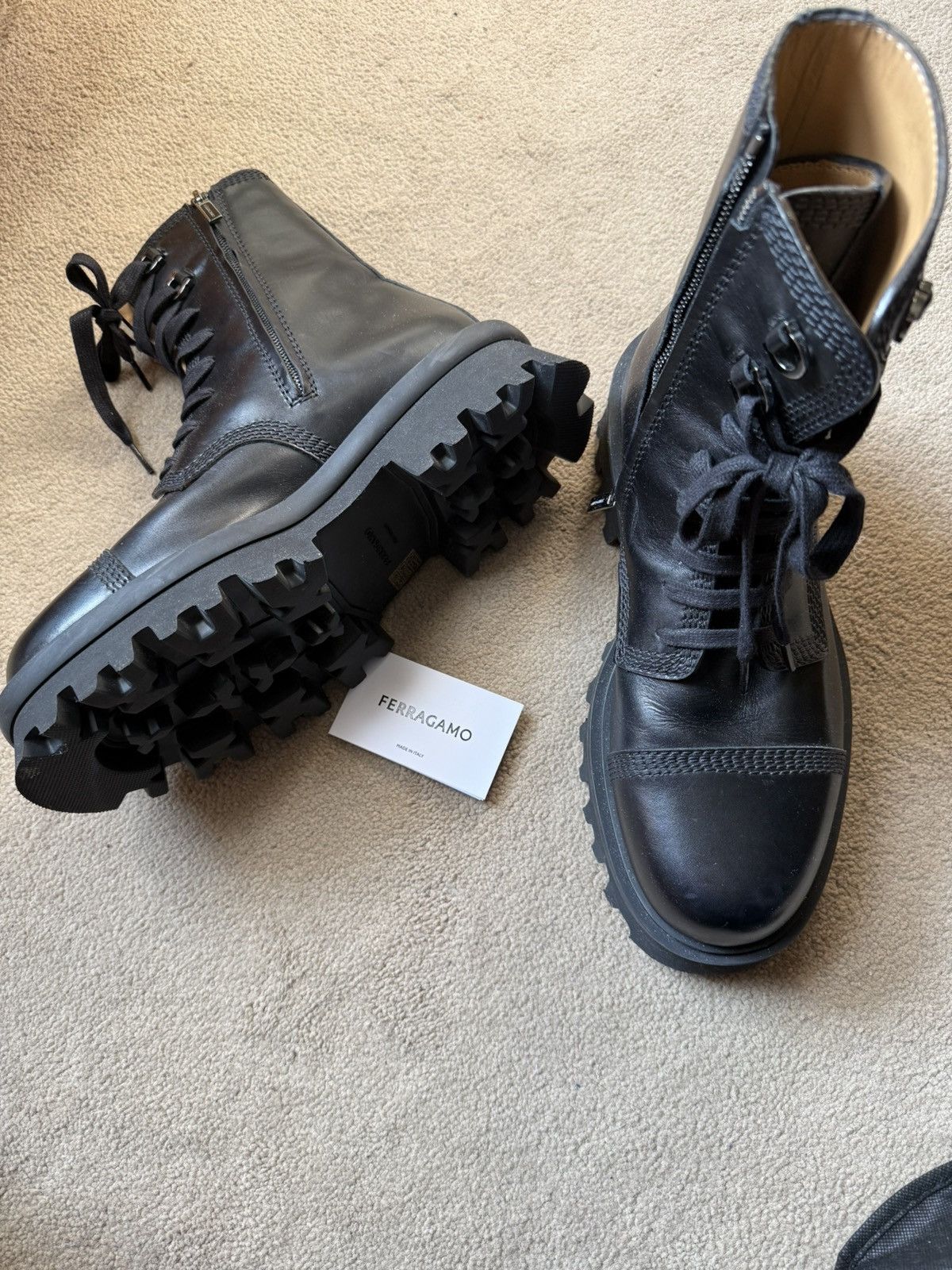 Salvatore Ferragamo Salvatore Ferragamo FARAWAY Black Leather Combat BOOT Size US 10 / EU 43 - 1 Thumbnail
