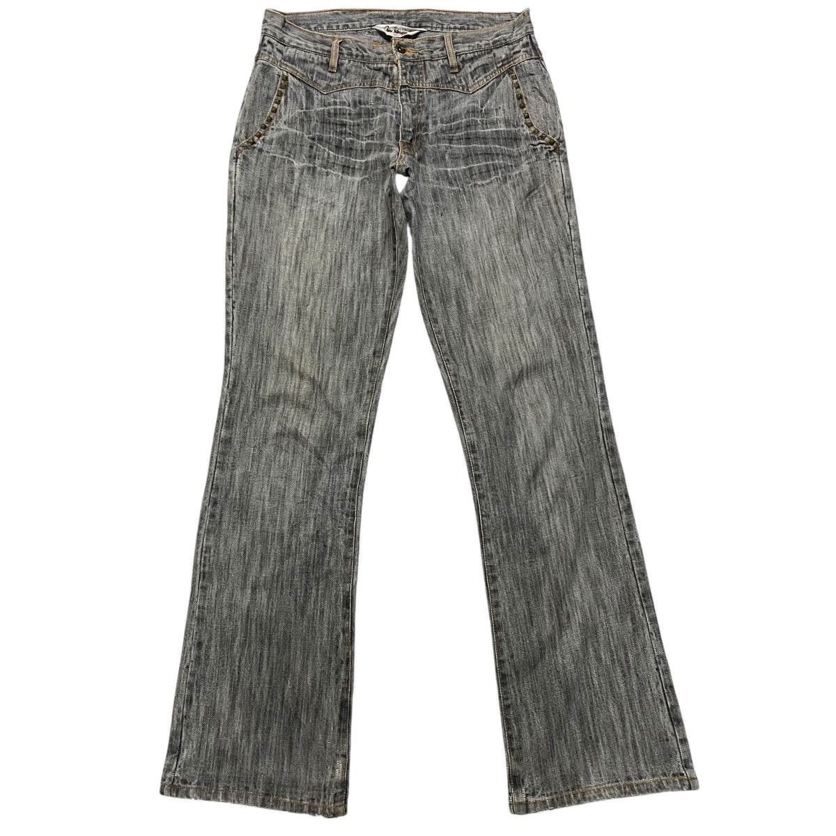 Japanese Brand GUMU INTERNATIONAL Studded Distressed Denim Flare Jeans Size US 31 - 2 Thumbnail